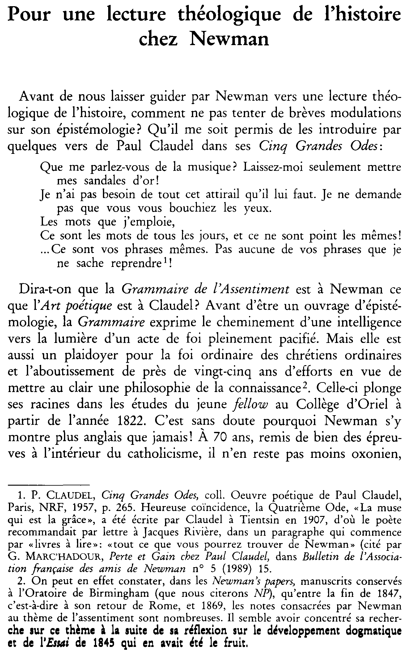 Pour une lecture théologique de l'histoire chez Newman