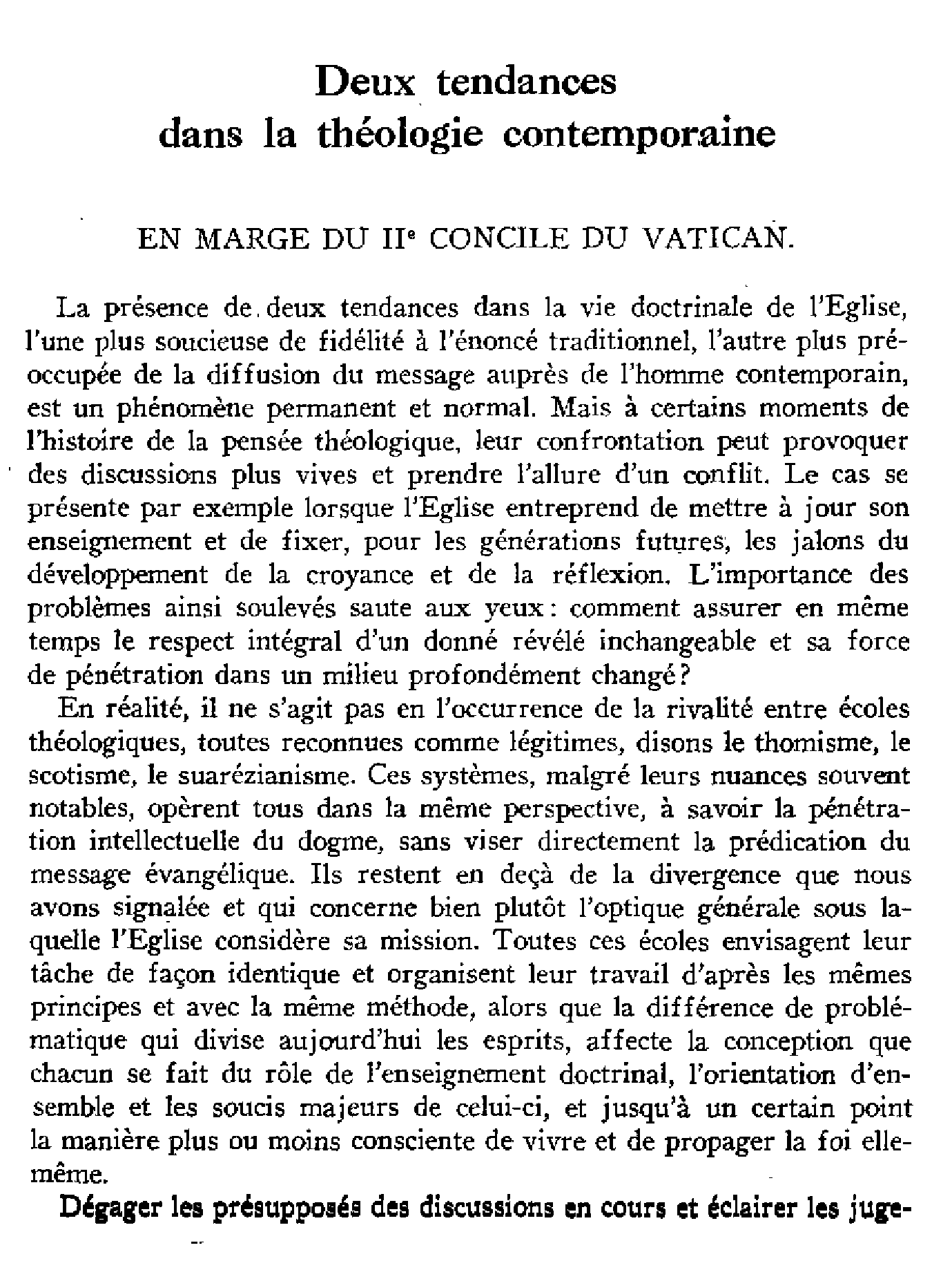 Deux tendances dans la théologie contemporaine. En marge du IIe Concile du Vatican