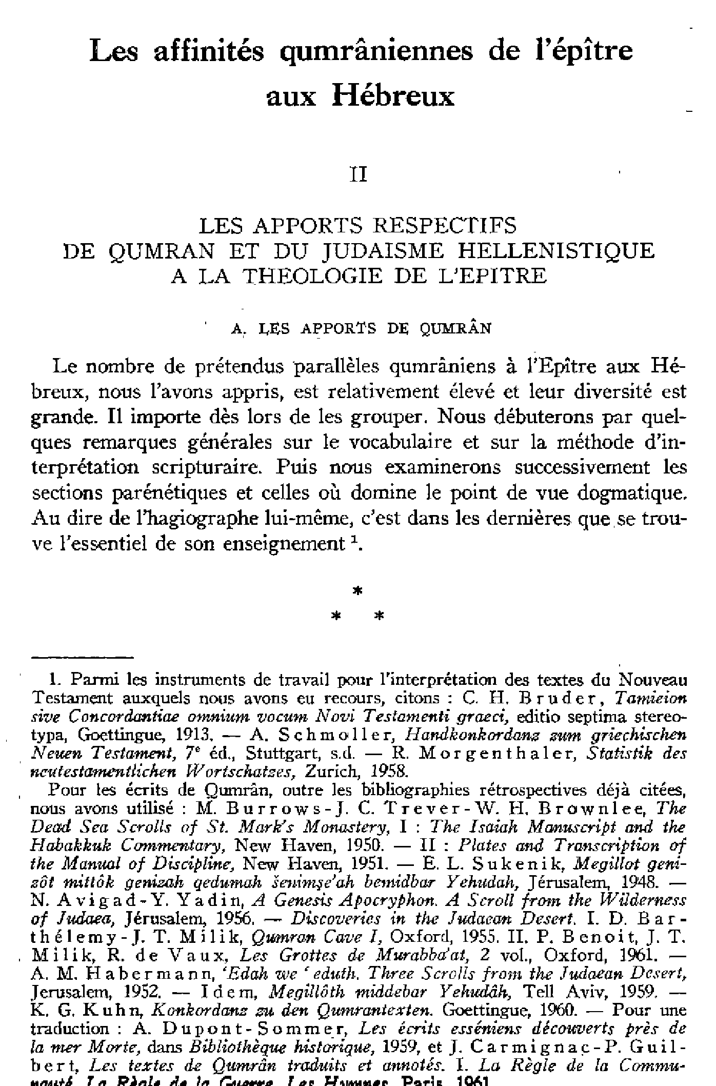 Les affinités qumrâniennes de l'épître aux Hébreux (suite)