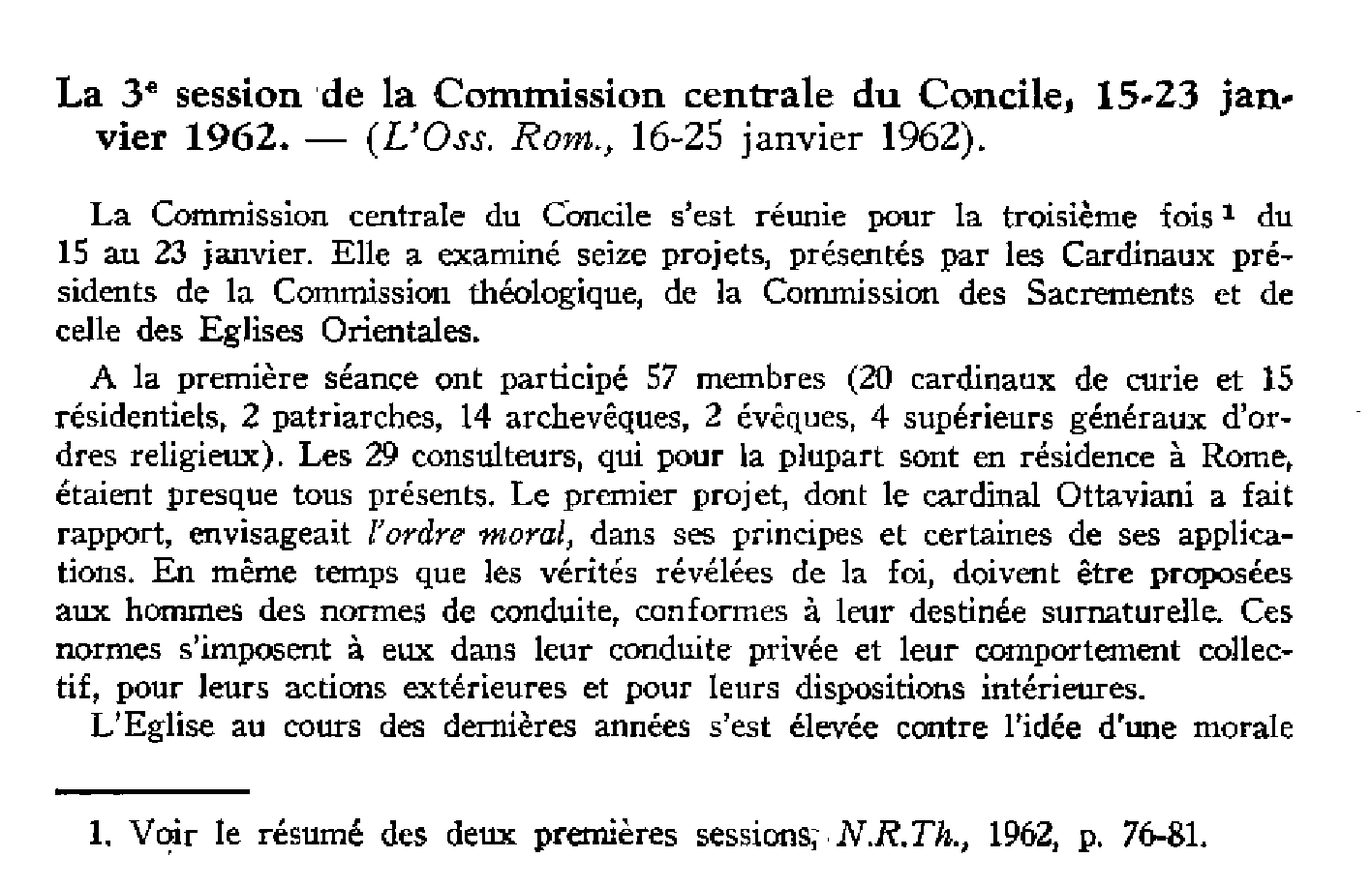 La 3e session de la Commission centrale du Concile, 15-23 janvier 1962