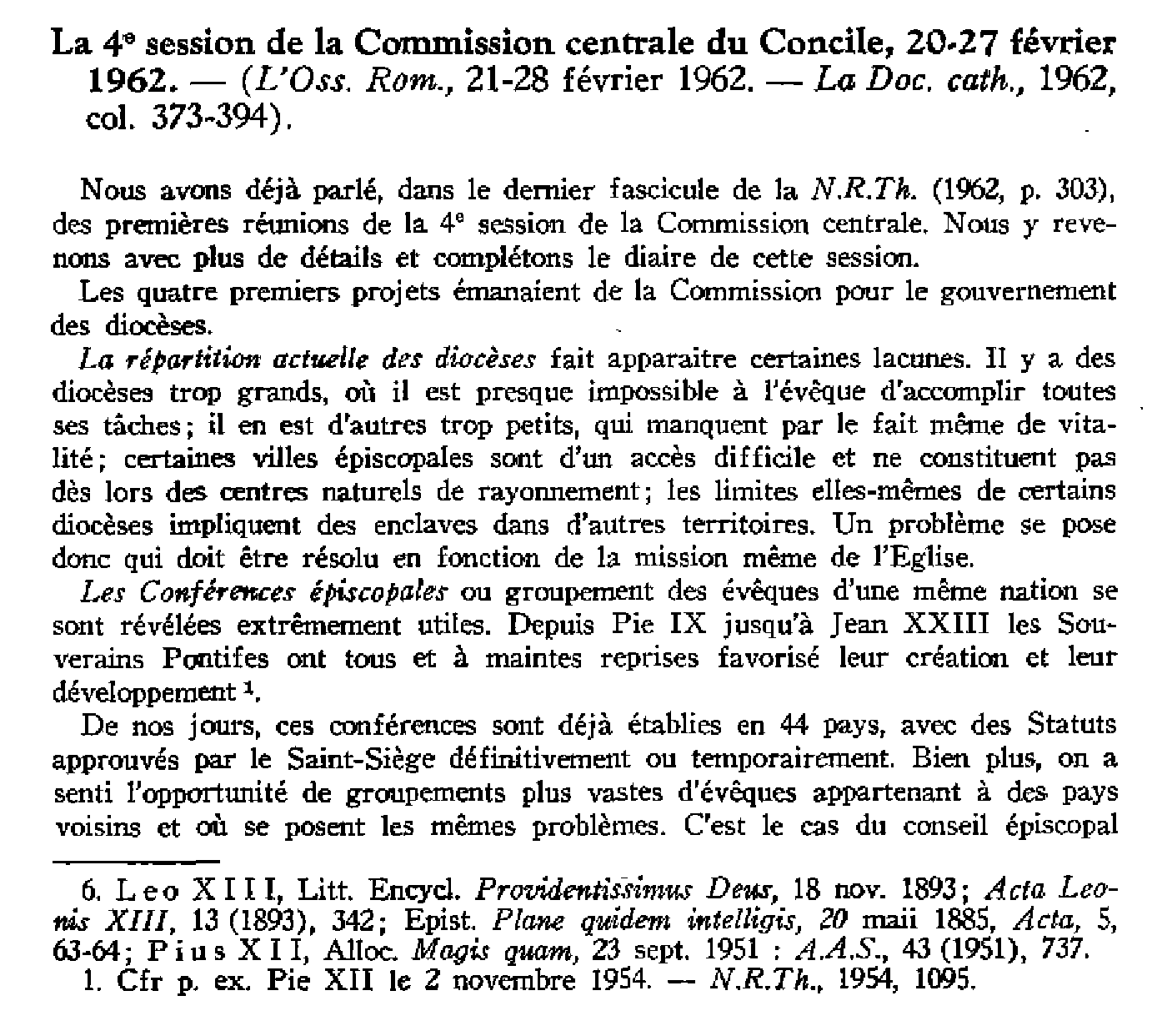La 4e session de la Commission centrale du Concile, 20-27 fév. 1962