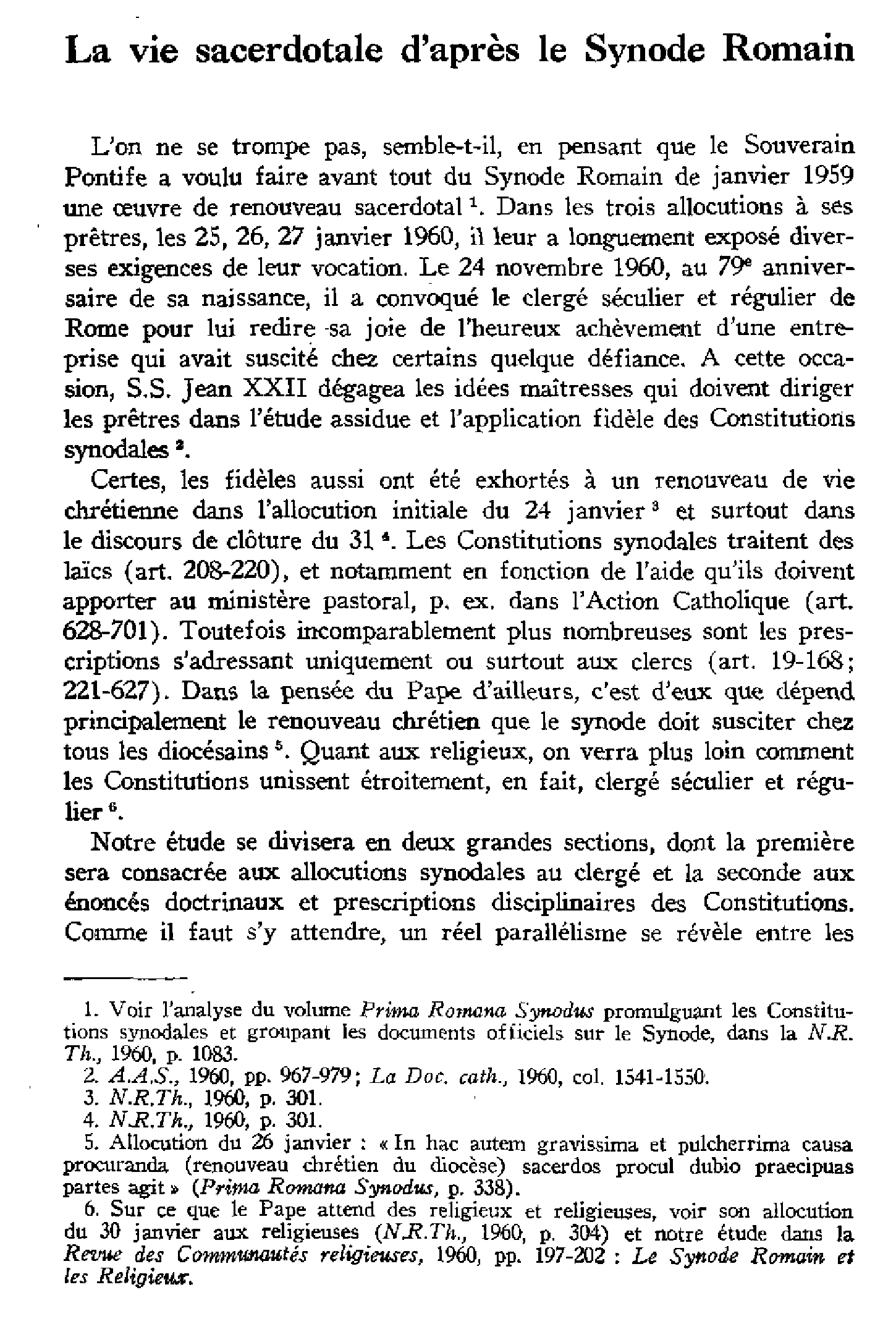 La vie sacerdotale d'après le Synode Romain