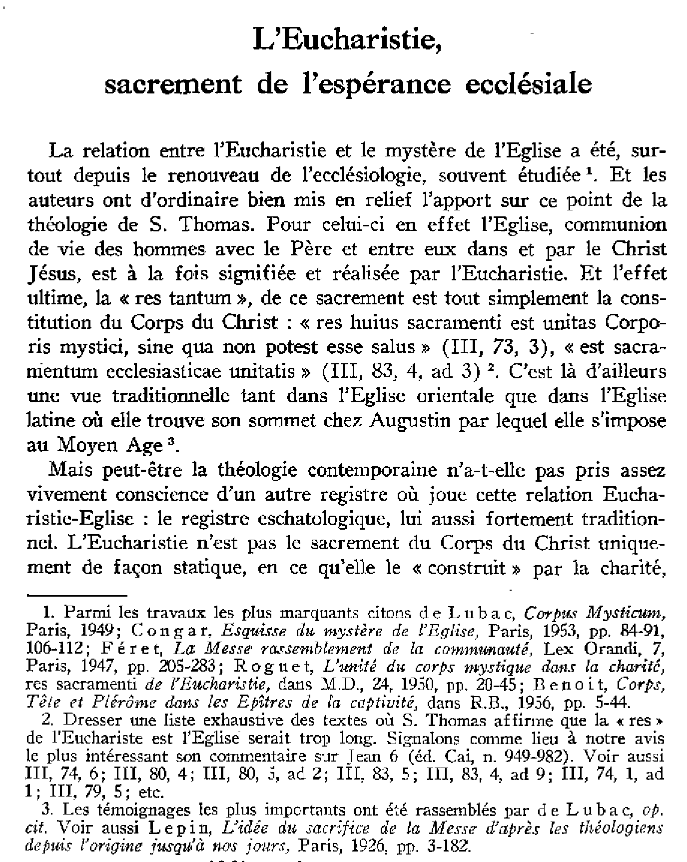 L'Eucharistie, sacrement de l'espérance ecclésiale