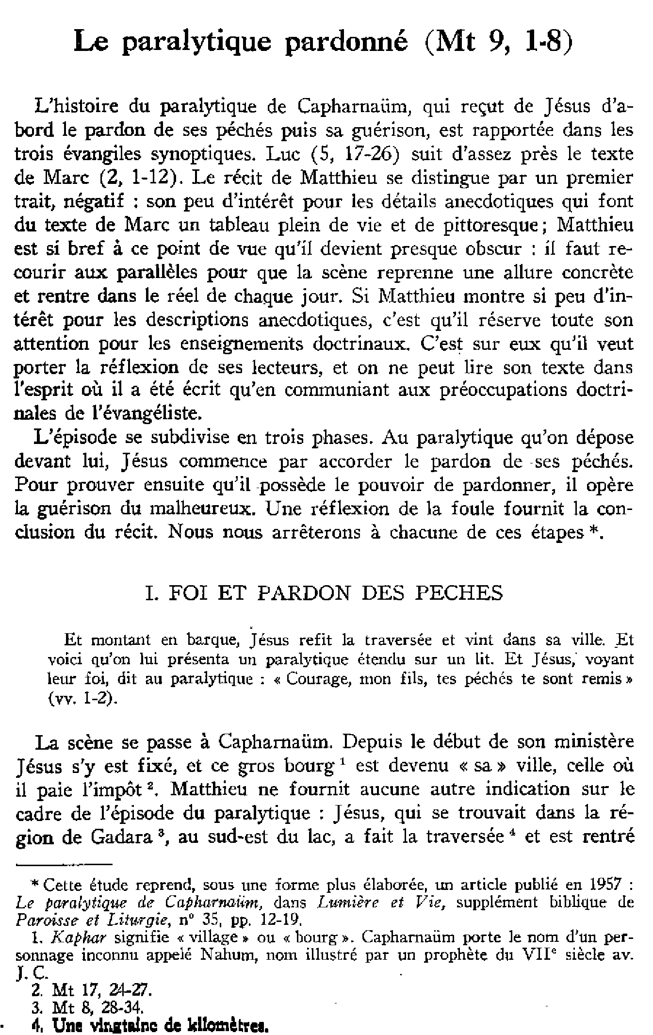 La paralytique pardonné (Matthieu 9,1-8)