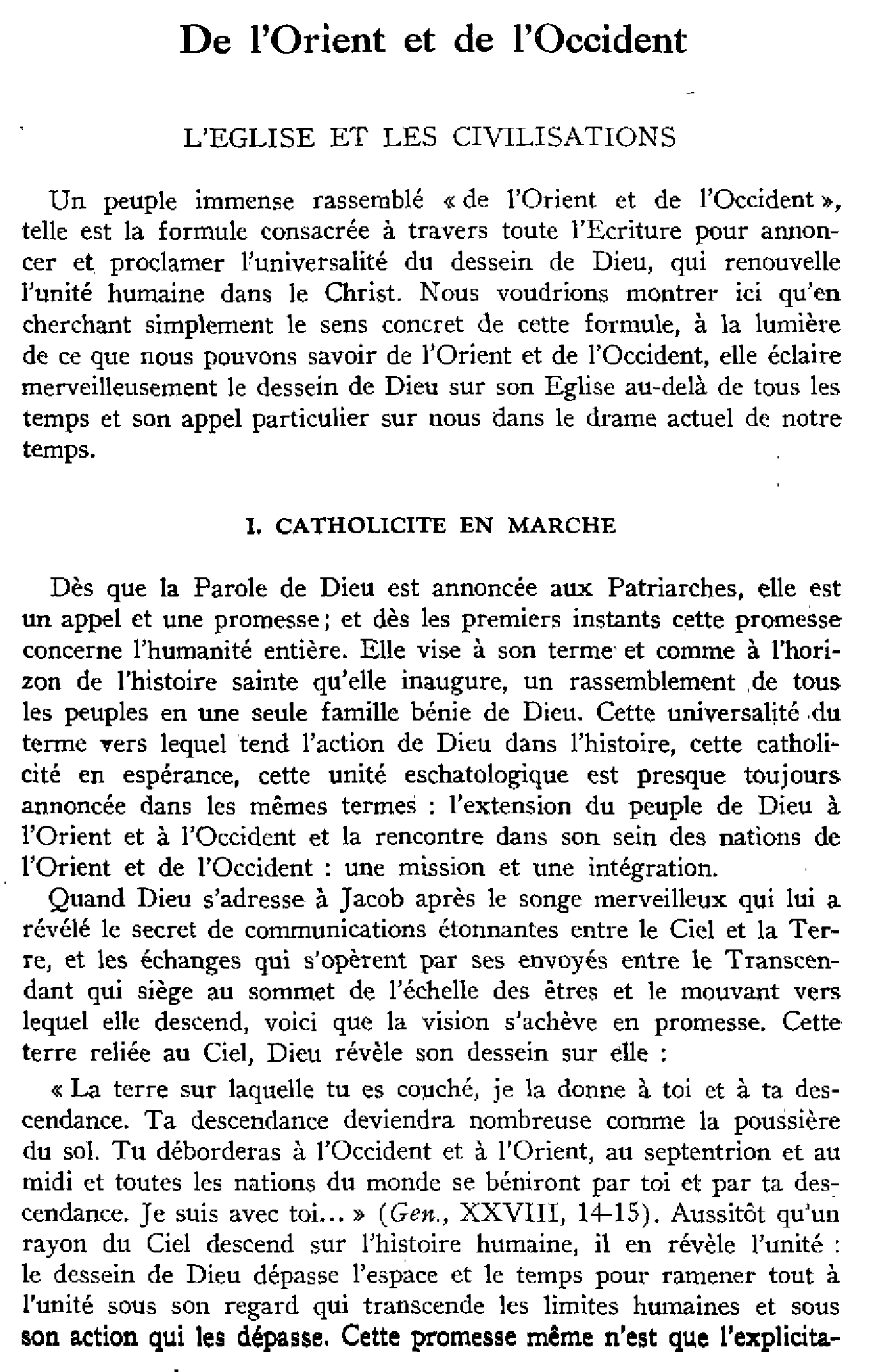 De l'Orient et de l'Occident (I)