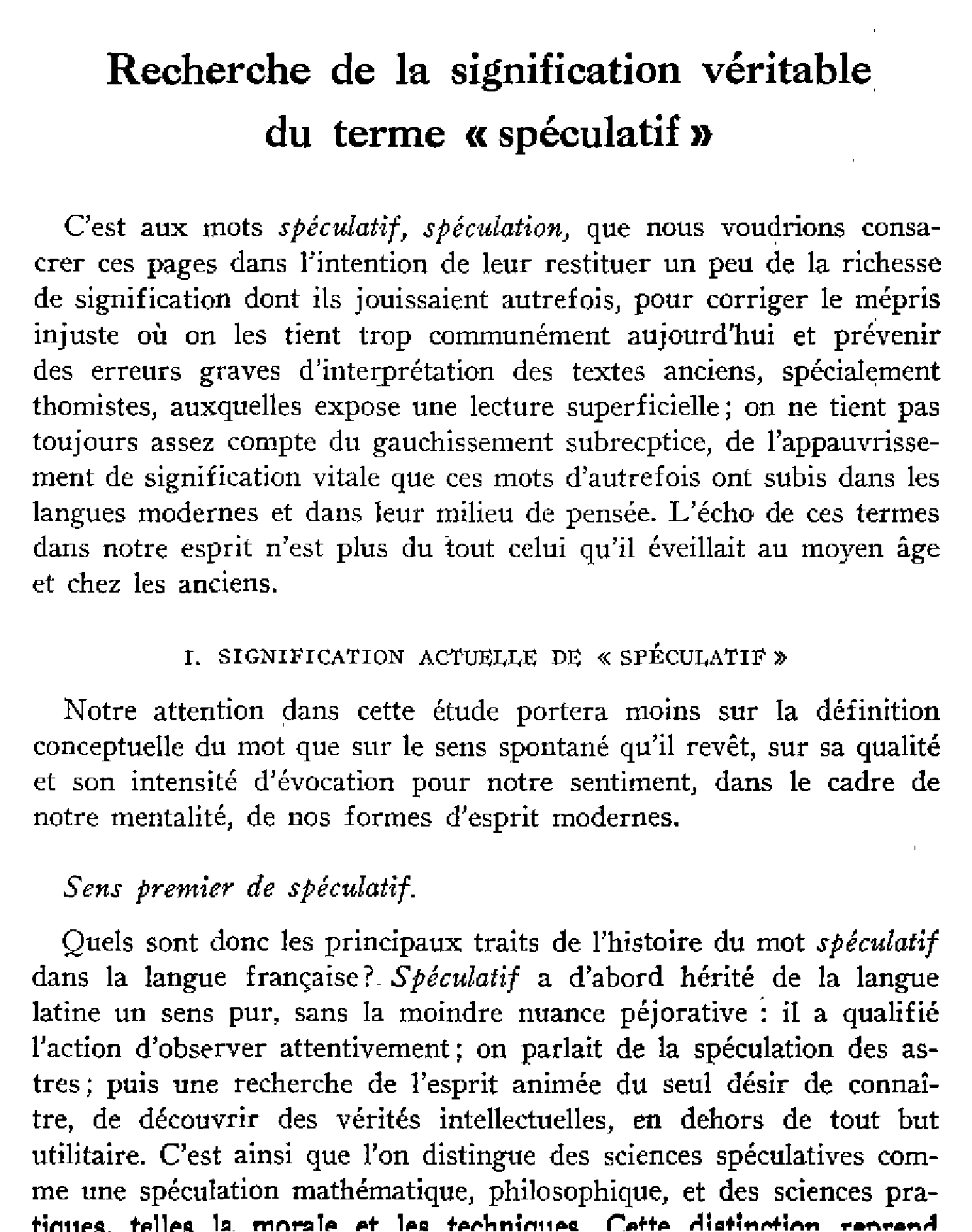 Recherche de la signification véritable du terme «spéculatif»