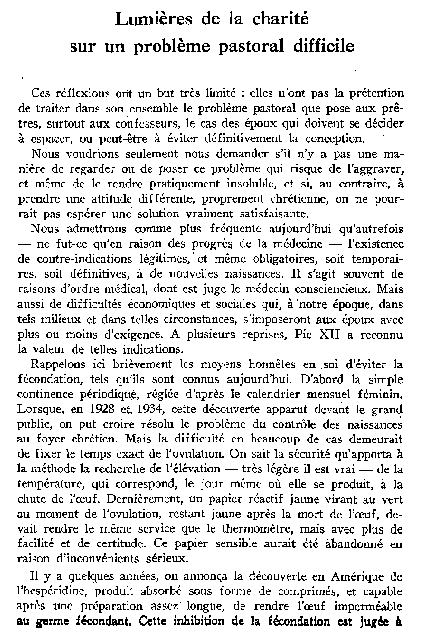 Lumières de la charité sur un problème pastoral difficile