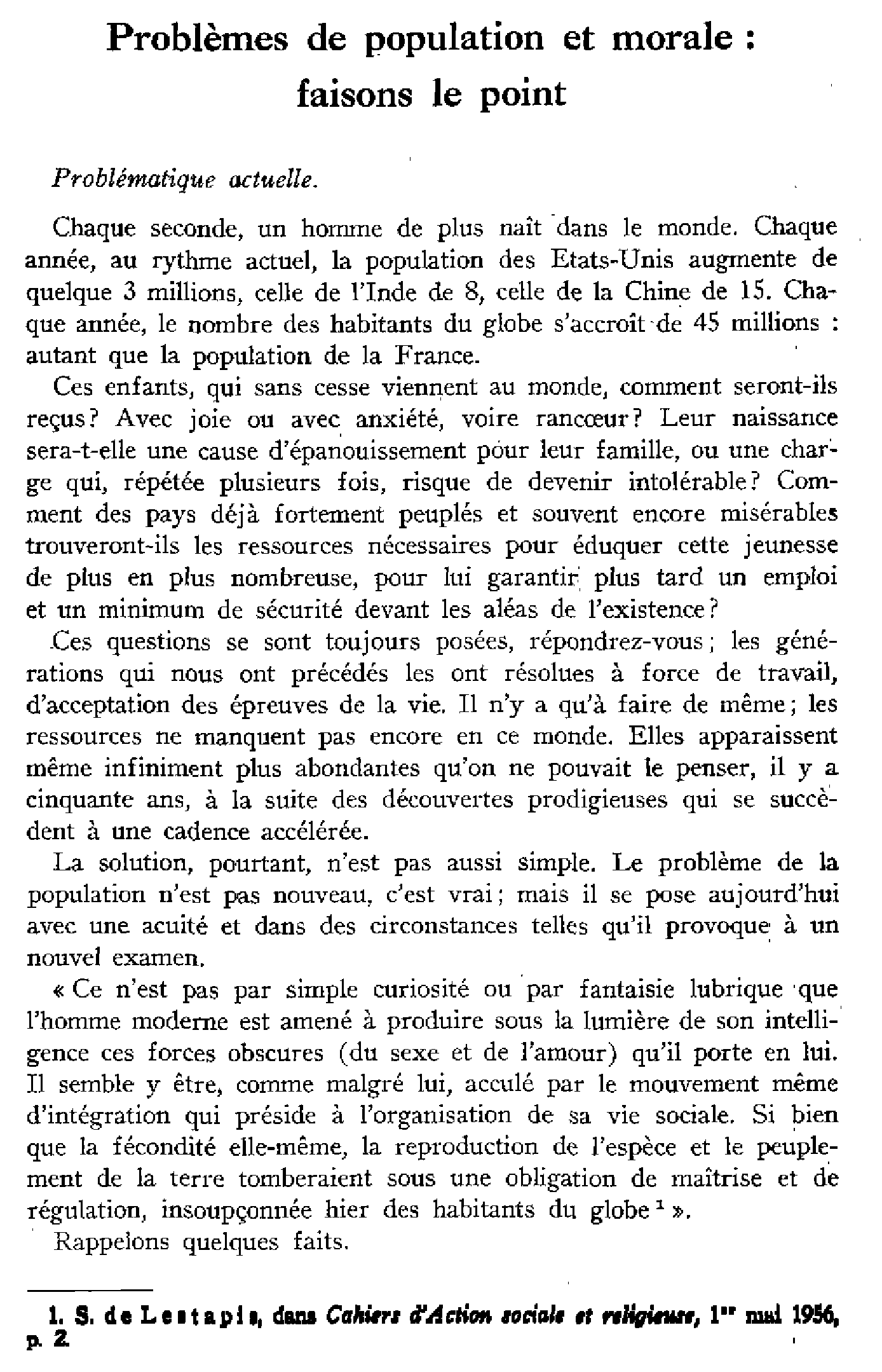 Problème de population et morale: faisons le point
