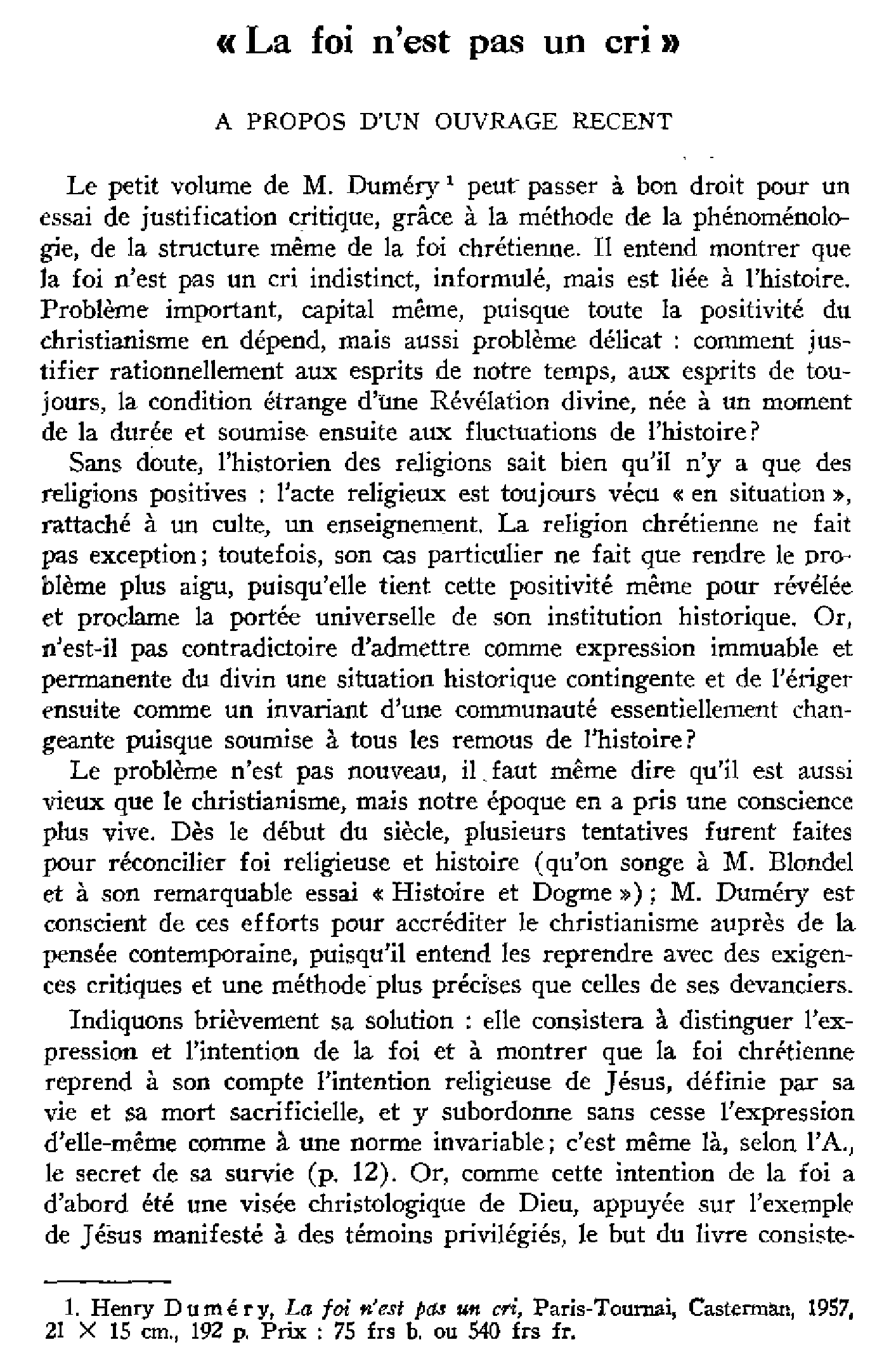 «La foi n'est pas un cri». À propos d'un ouvrage