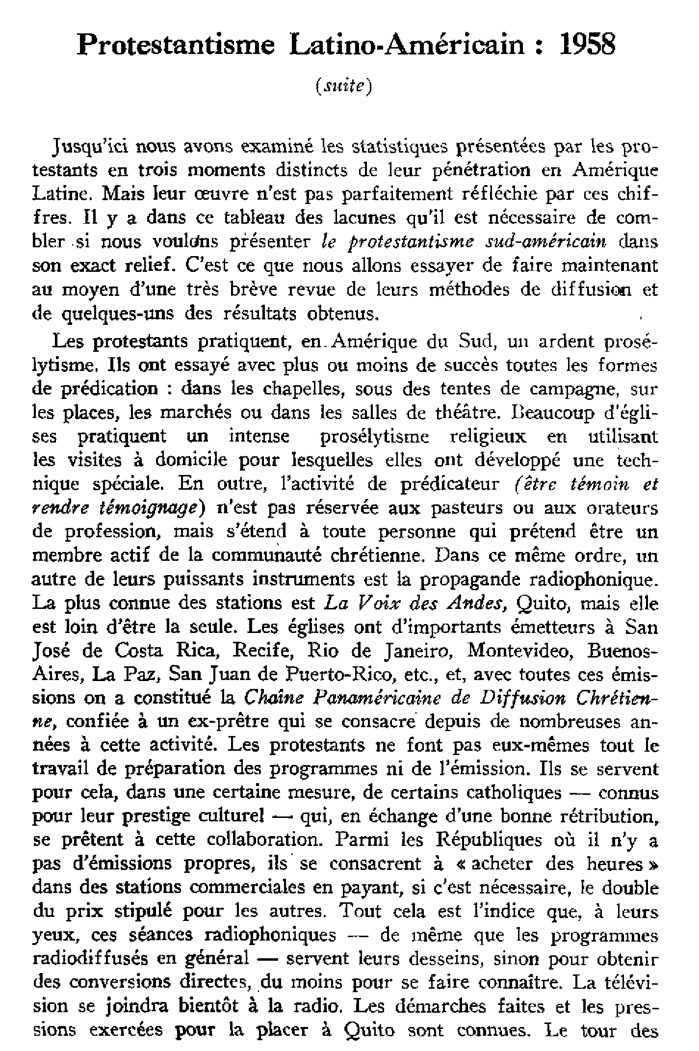 Protestantisme Latino-Américain: 1958 (II)