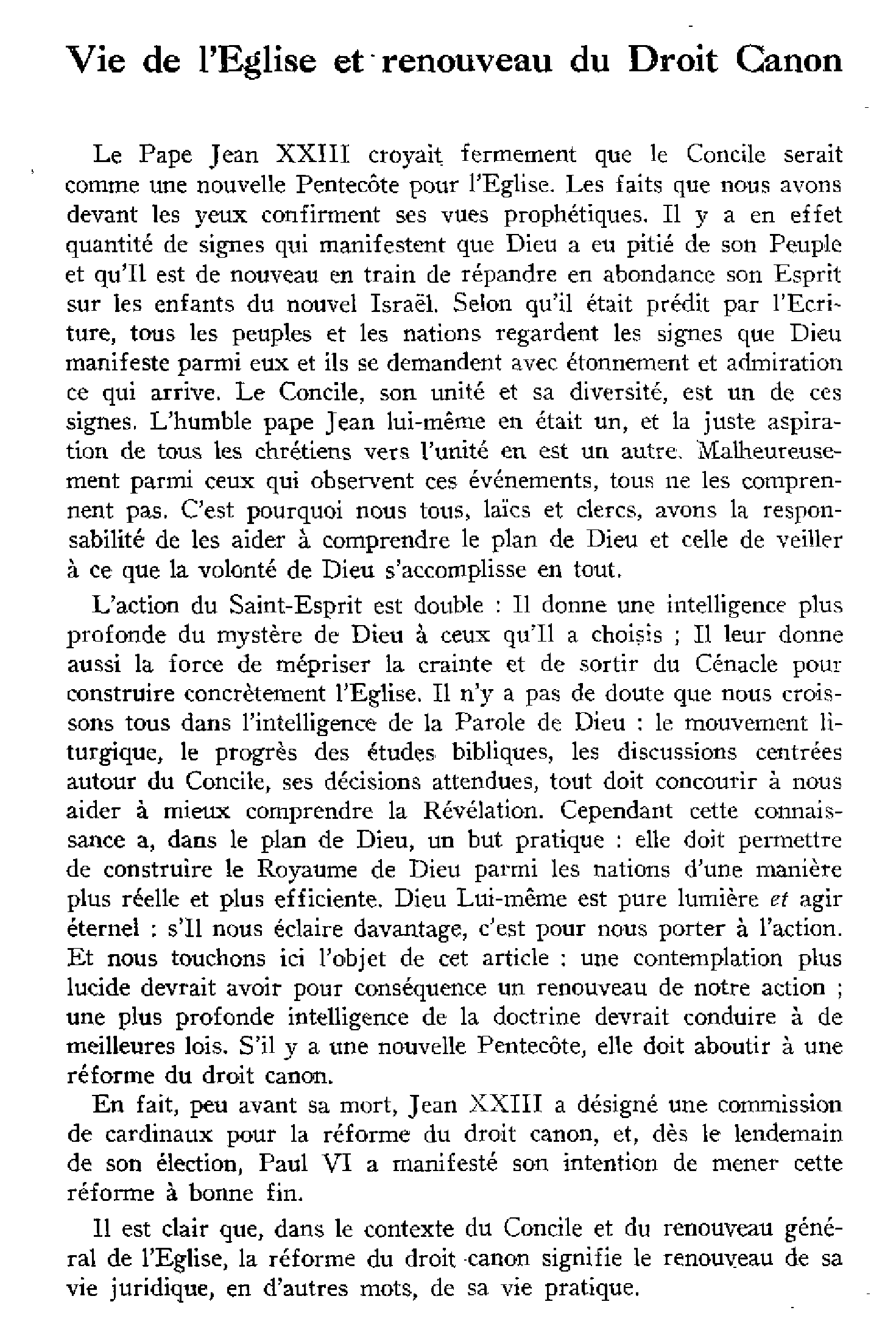 Vie de l'Église et renouveau du droit Canon