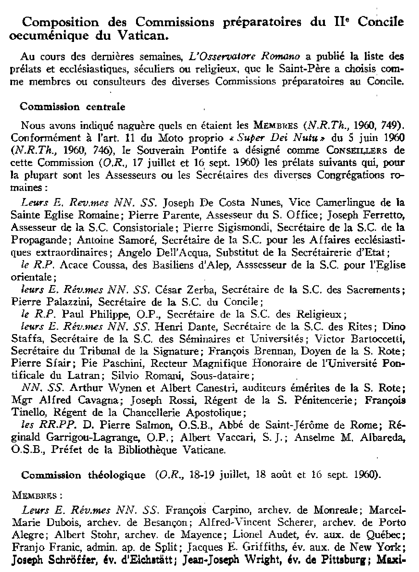 Composition des commissions préparatoires au Concile Vatican II