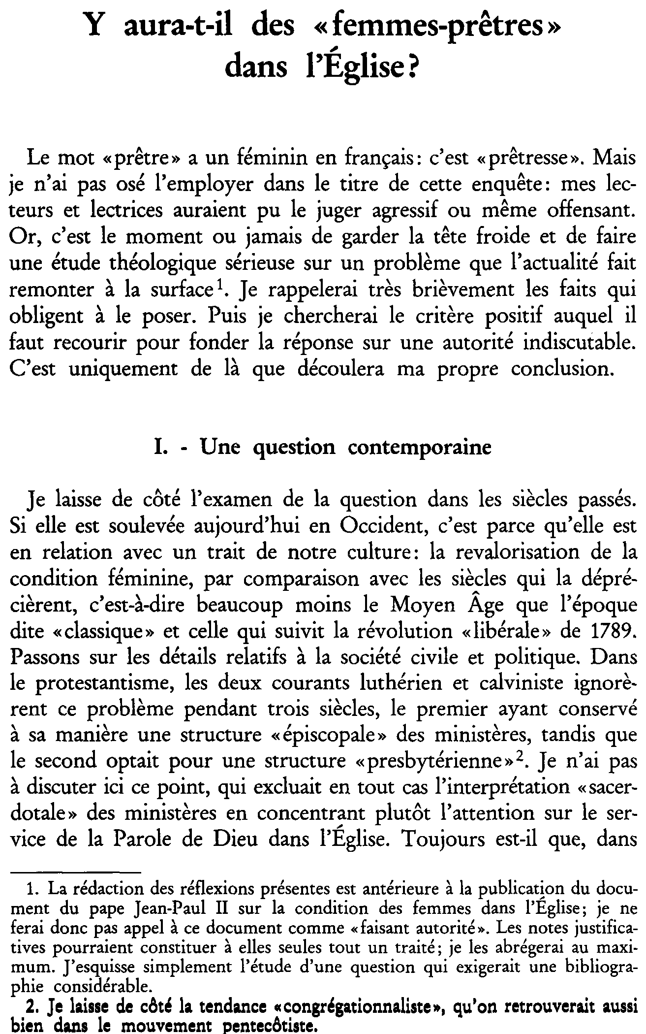 Y aura-t-il des «femmes-prêtres» dans l'Église?