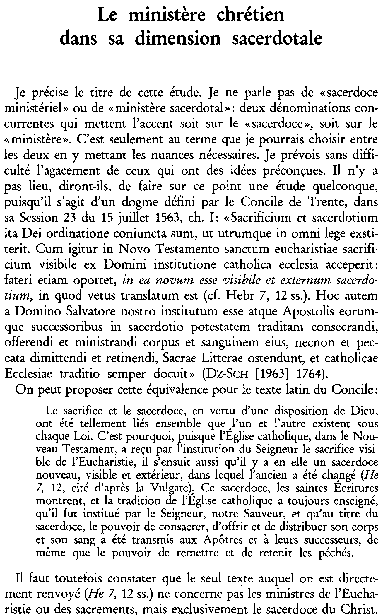 Le ministère chrétien dans sa dimension sacerdotale
