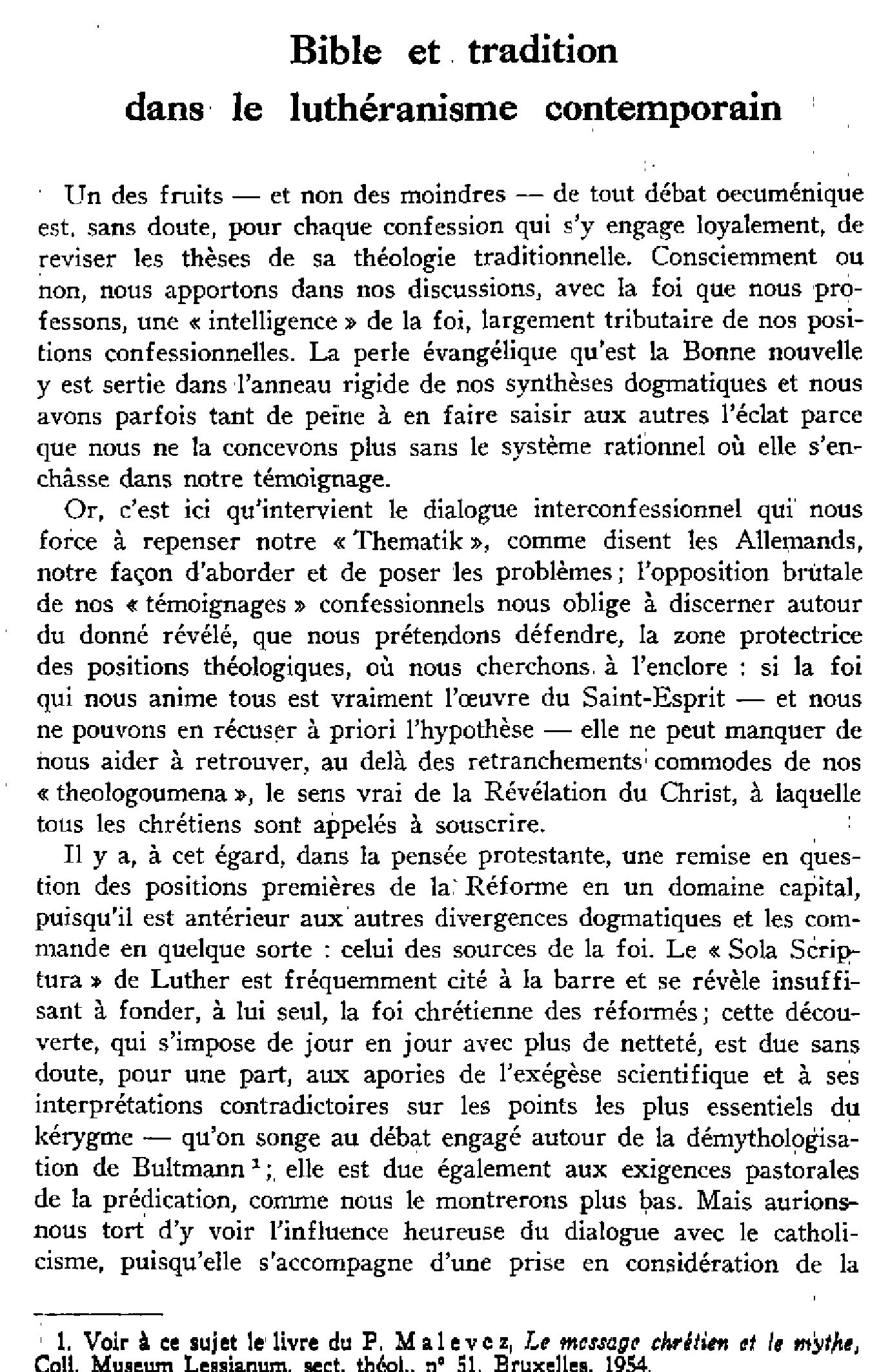Bible et tradition dans le luthérianisme contemporain
