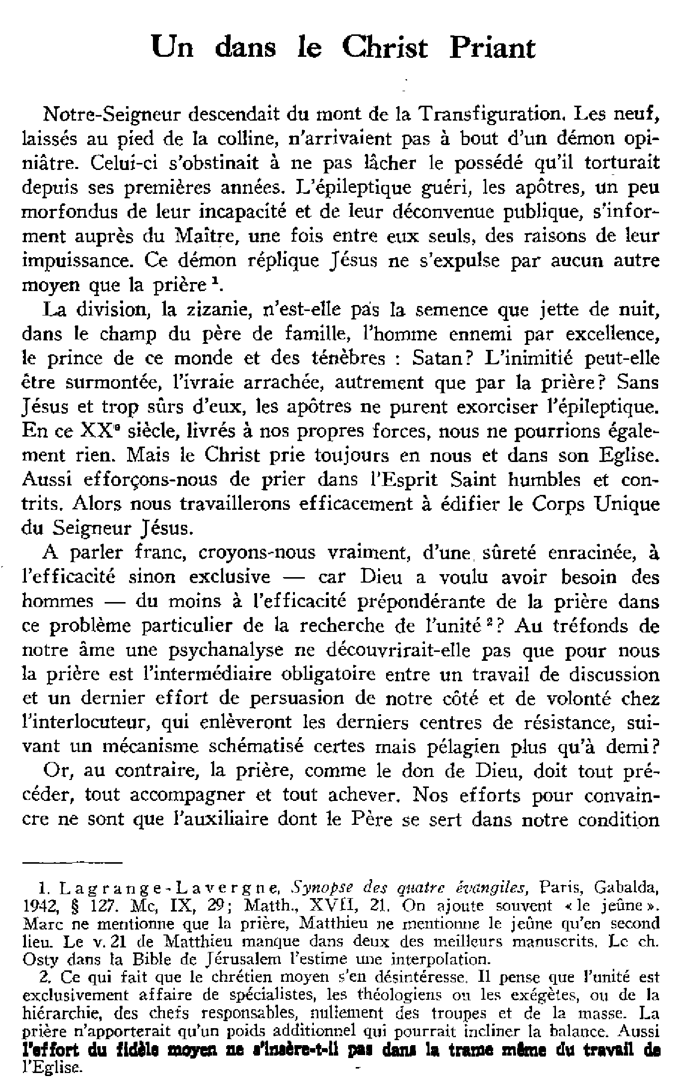 Un dans le Christ priant