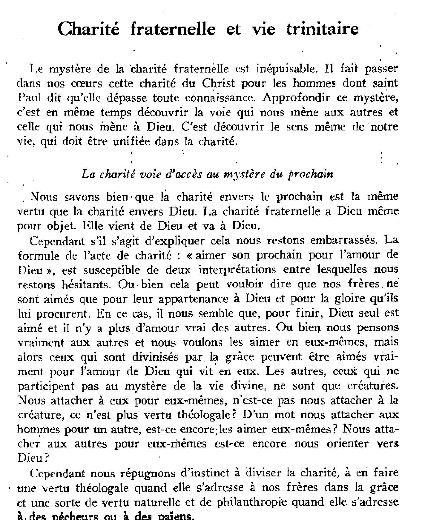 Charité fraternelle et vie trinitaire