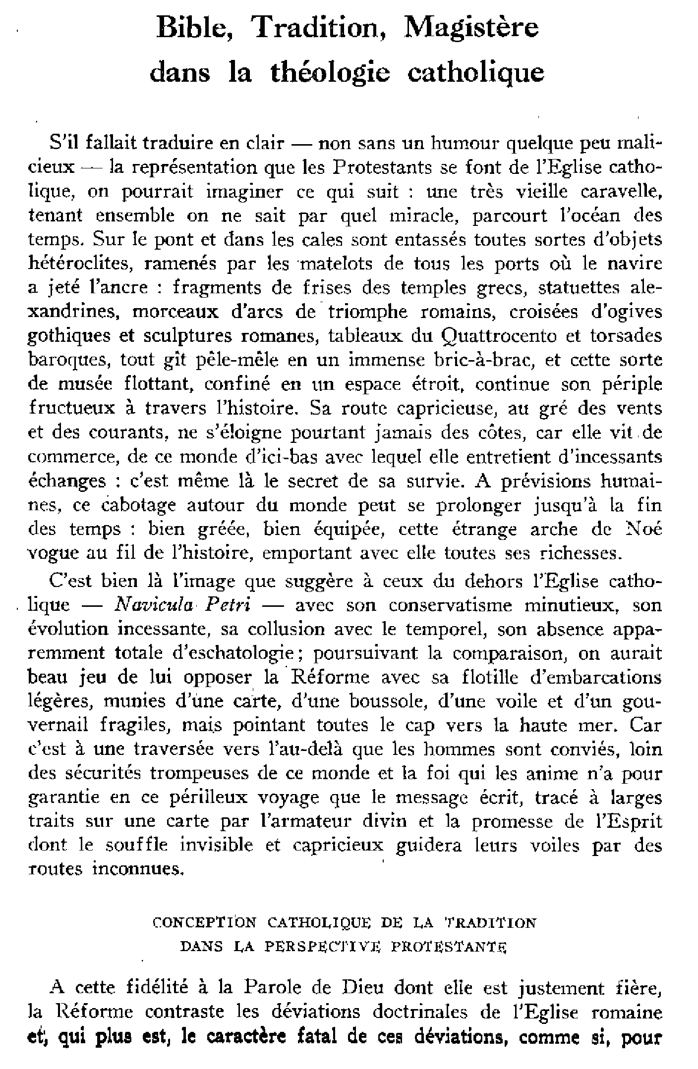 Bible, Tradition, Magistère dans la théologie catholique