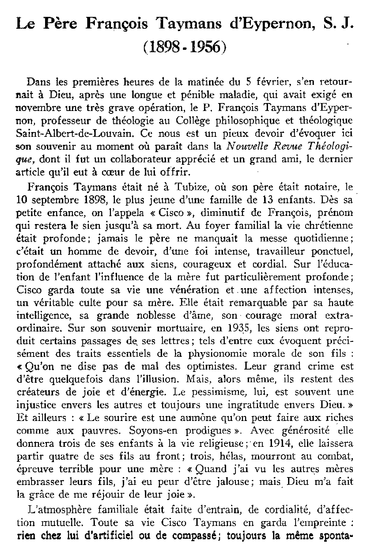 Le Père François Taymans d'Eypernon, s.j. (1898-1956)