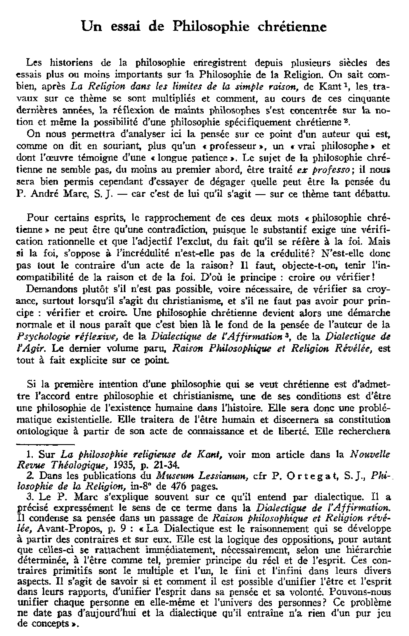 Un essai de philosophie chrétienne