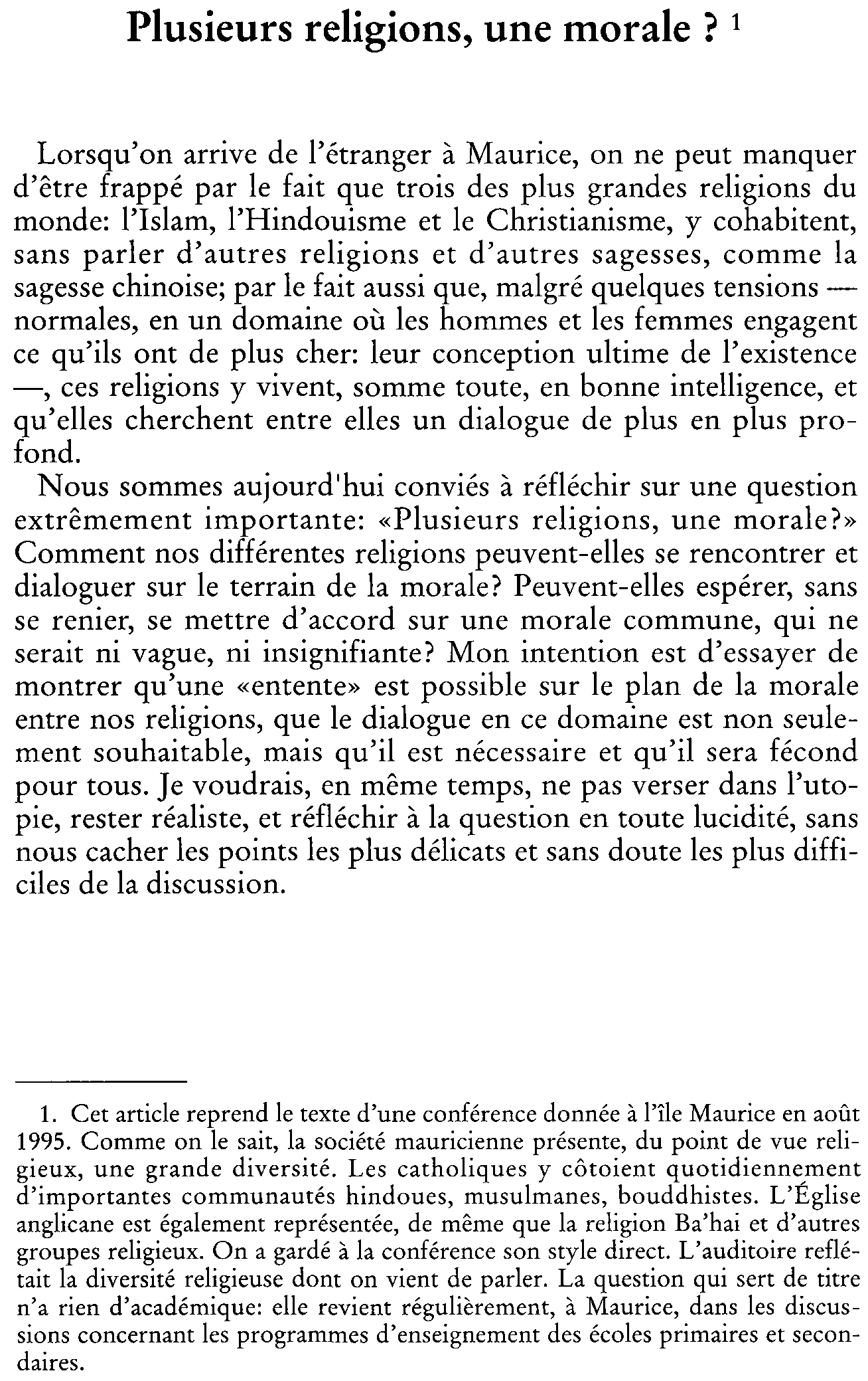 Plusieurs religions, une morale?