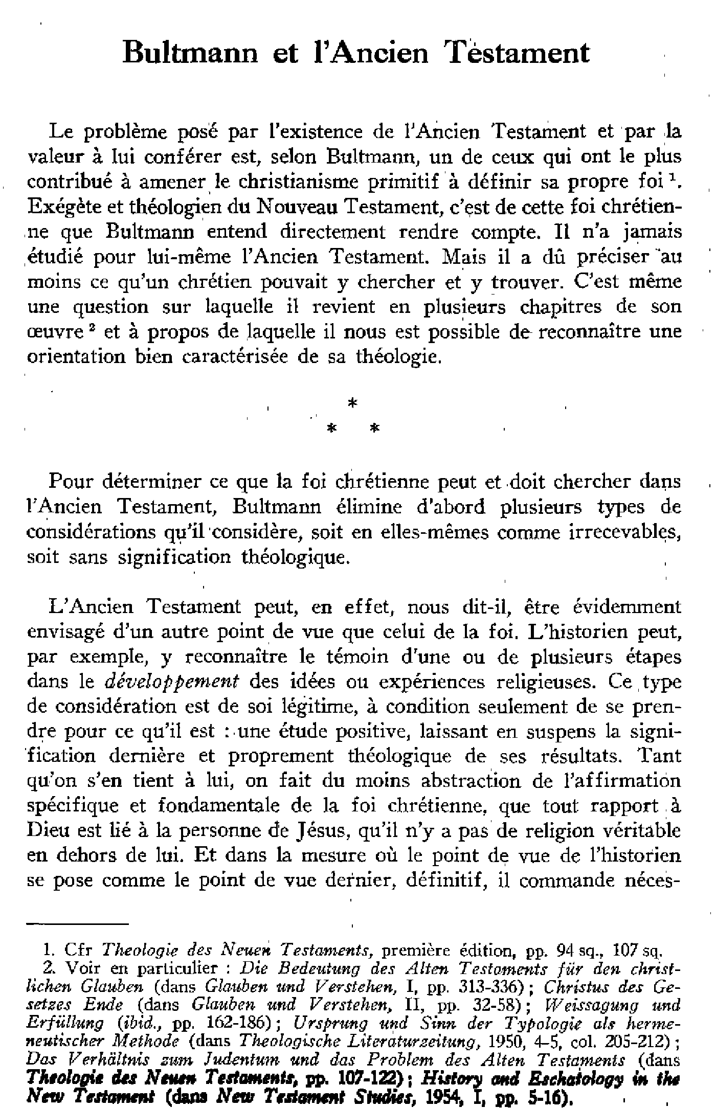 Bultmann et l'Ancien Testament