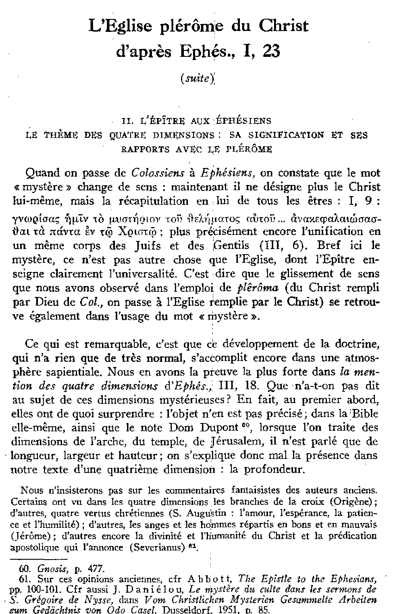 L'Église plérôme du Christ d'après Ephésiens I, 23 (suite)