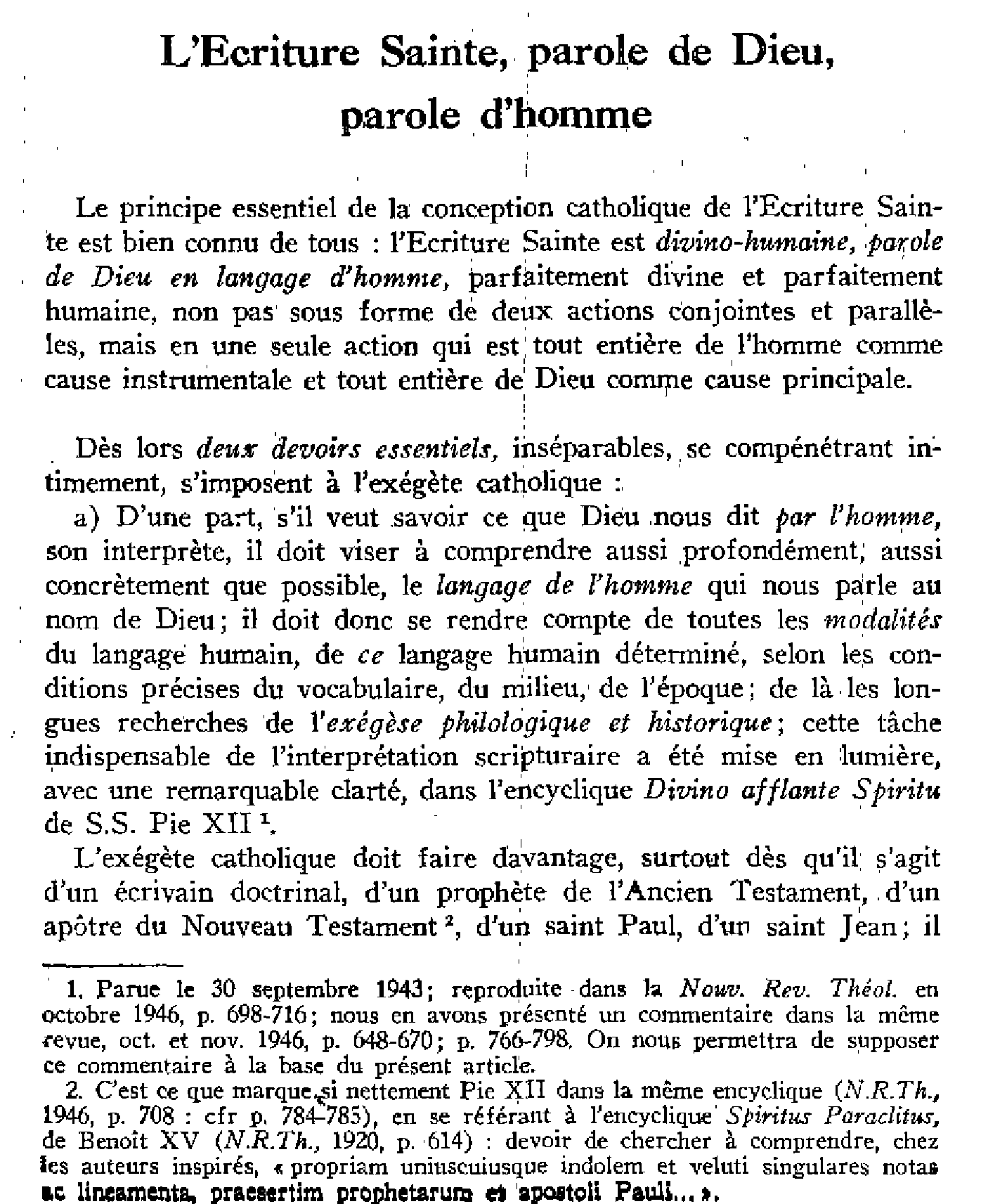 L'Écriture Sainte, parole de Dieu, parole d'homme