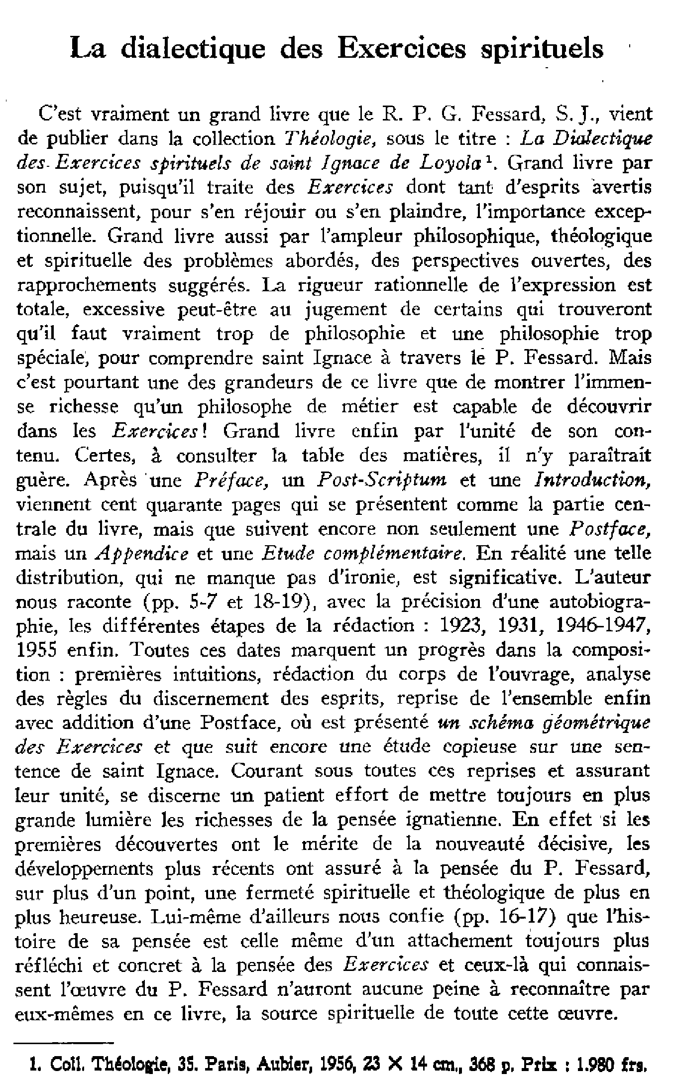 La dialectique des Exercices spirituels