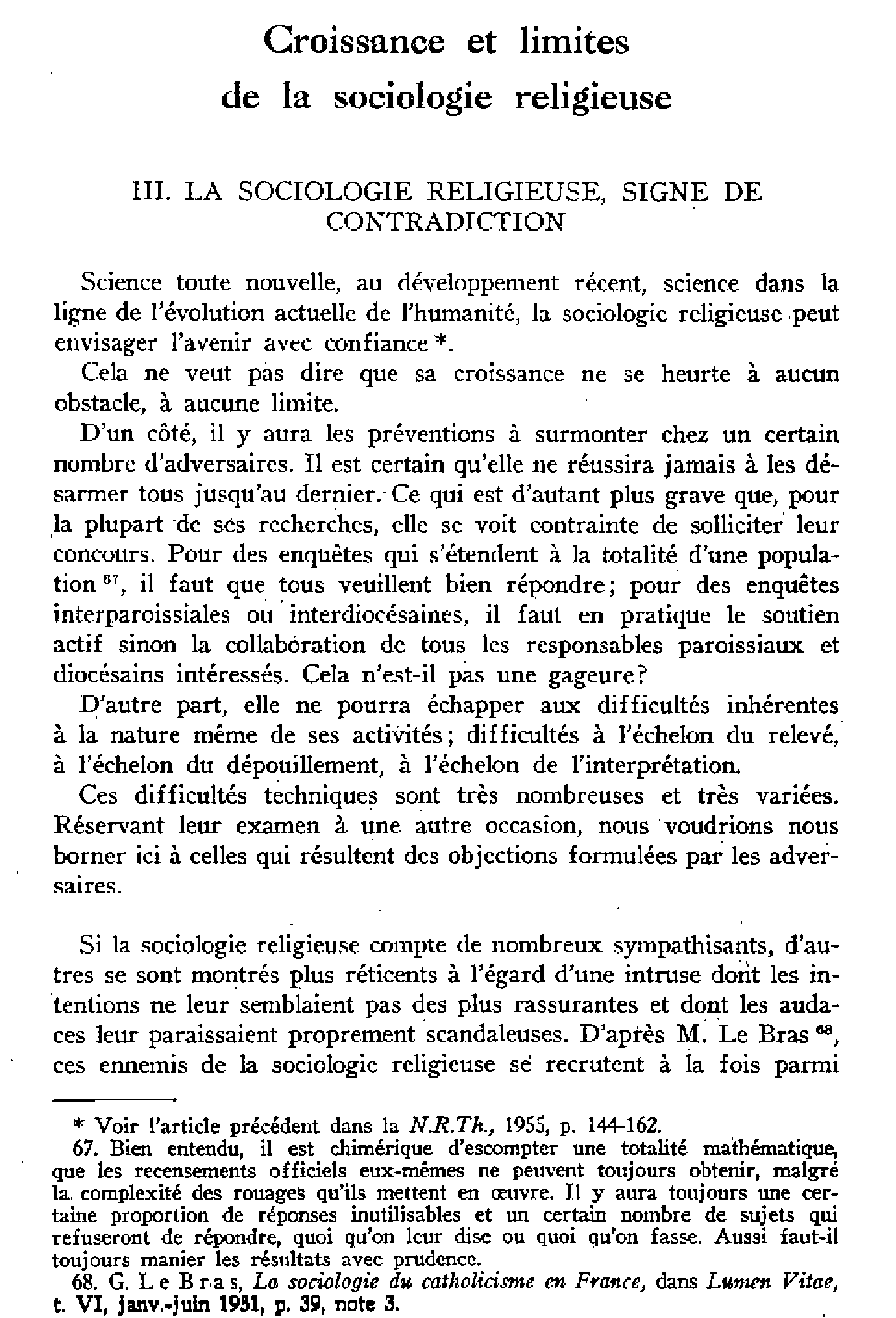 Croissance et limites de la sociologie religieuse