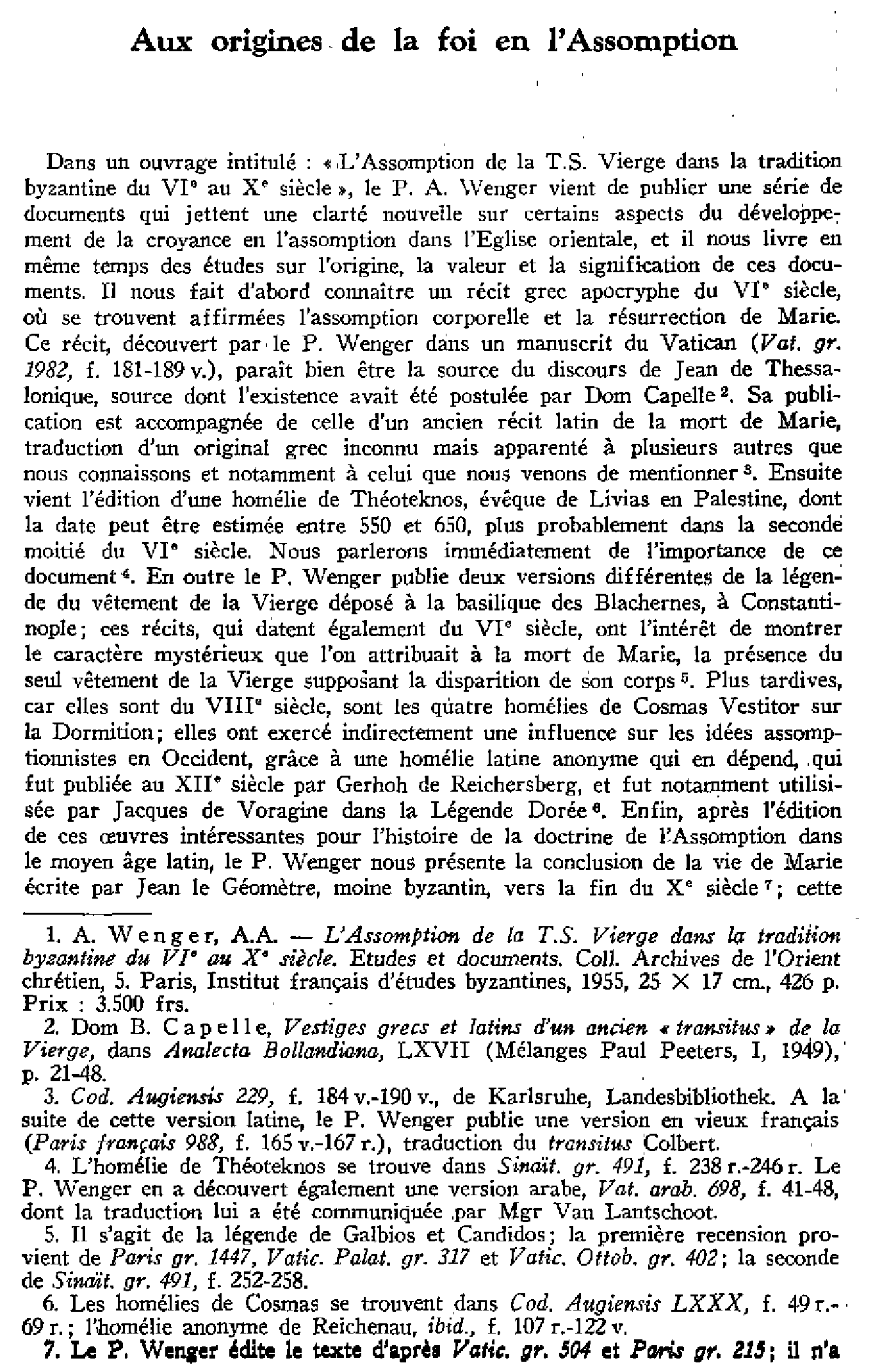 Aux origines de la foi en l'Assomption
