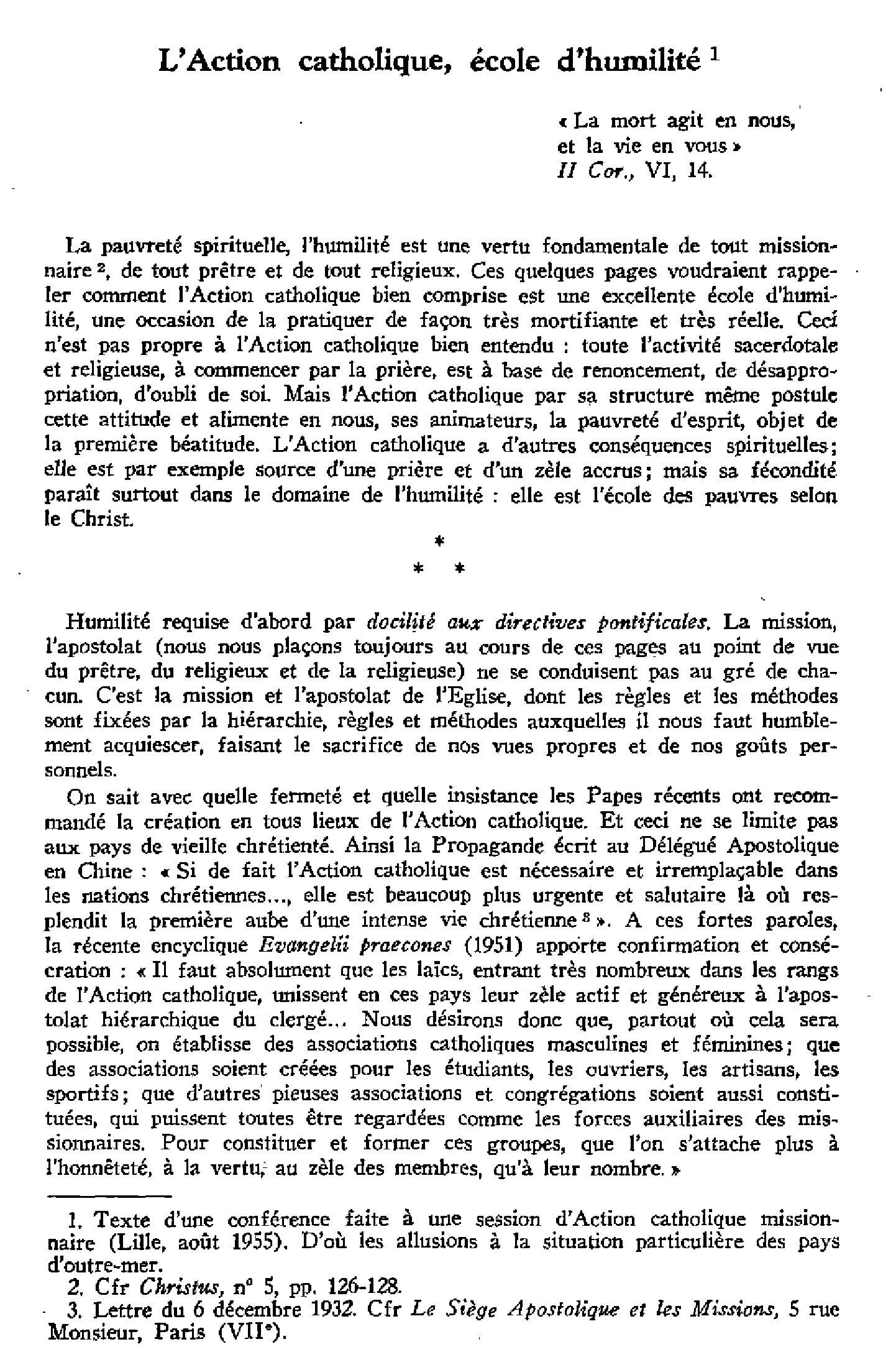 L'action catholique, école d'humilité