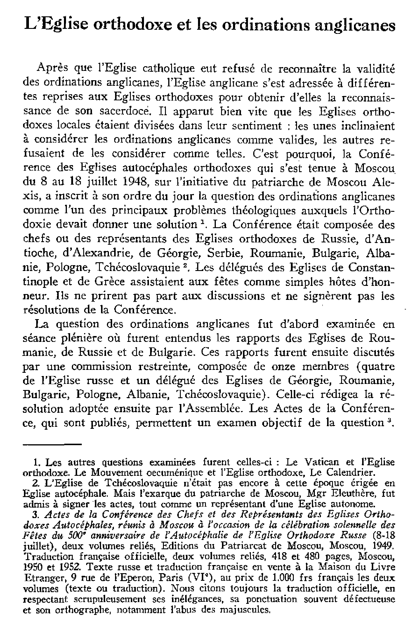 L'Église orthodoxe et les ordinations anglicanes