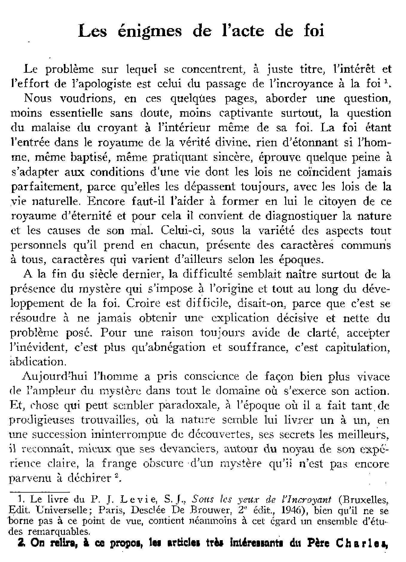 Les énigmes de l'acte de foi