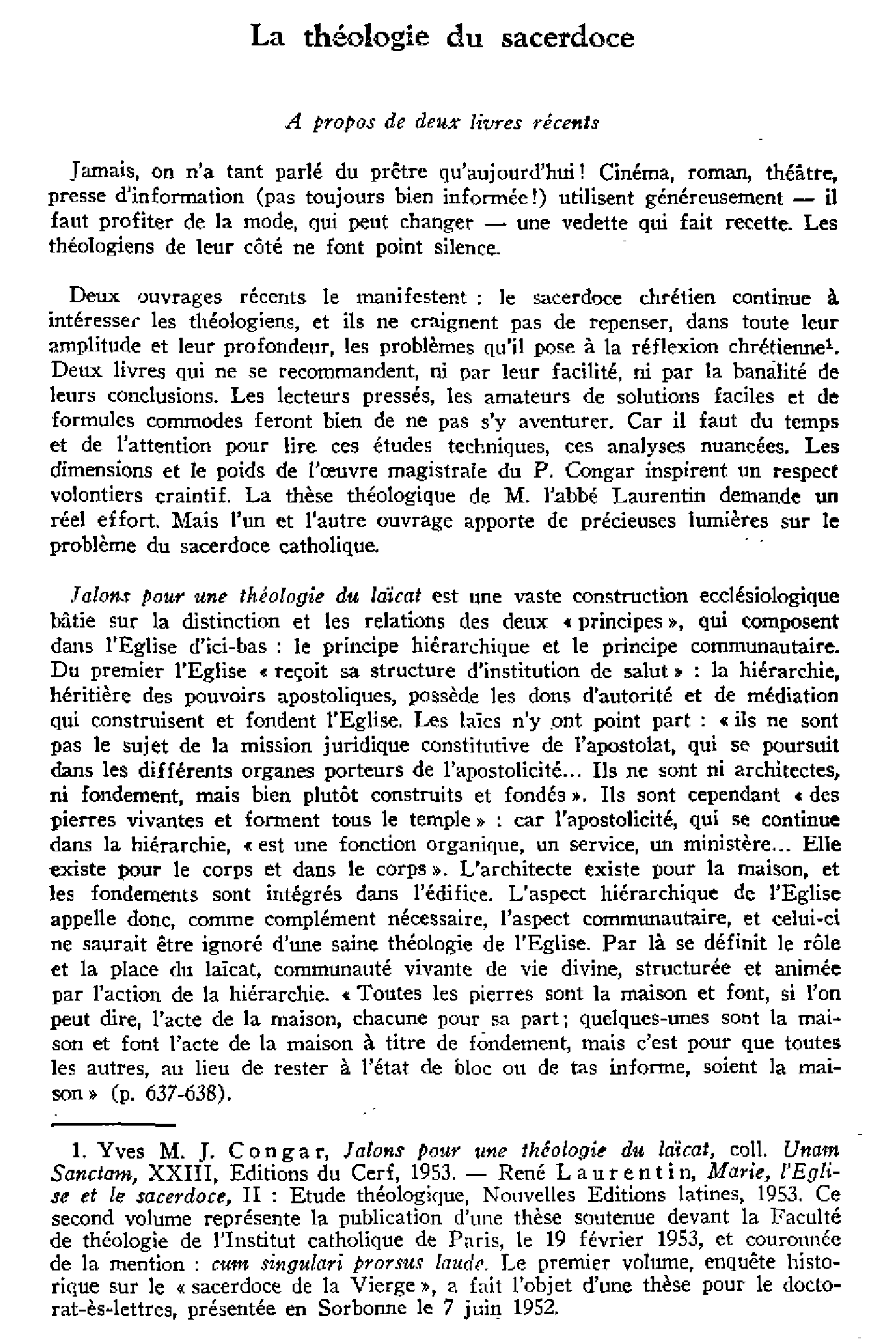 La théologie du sacerdoce