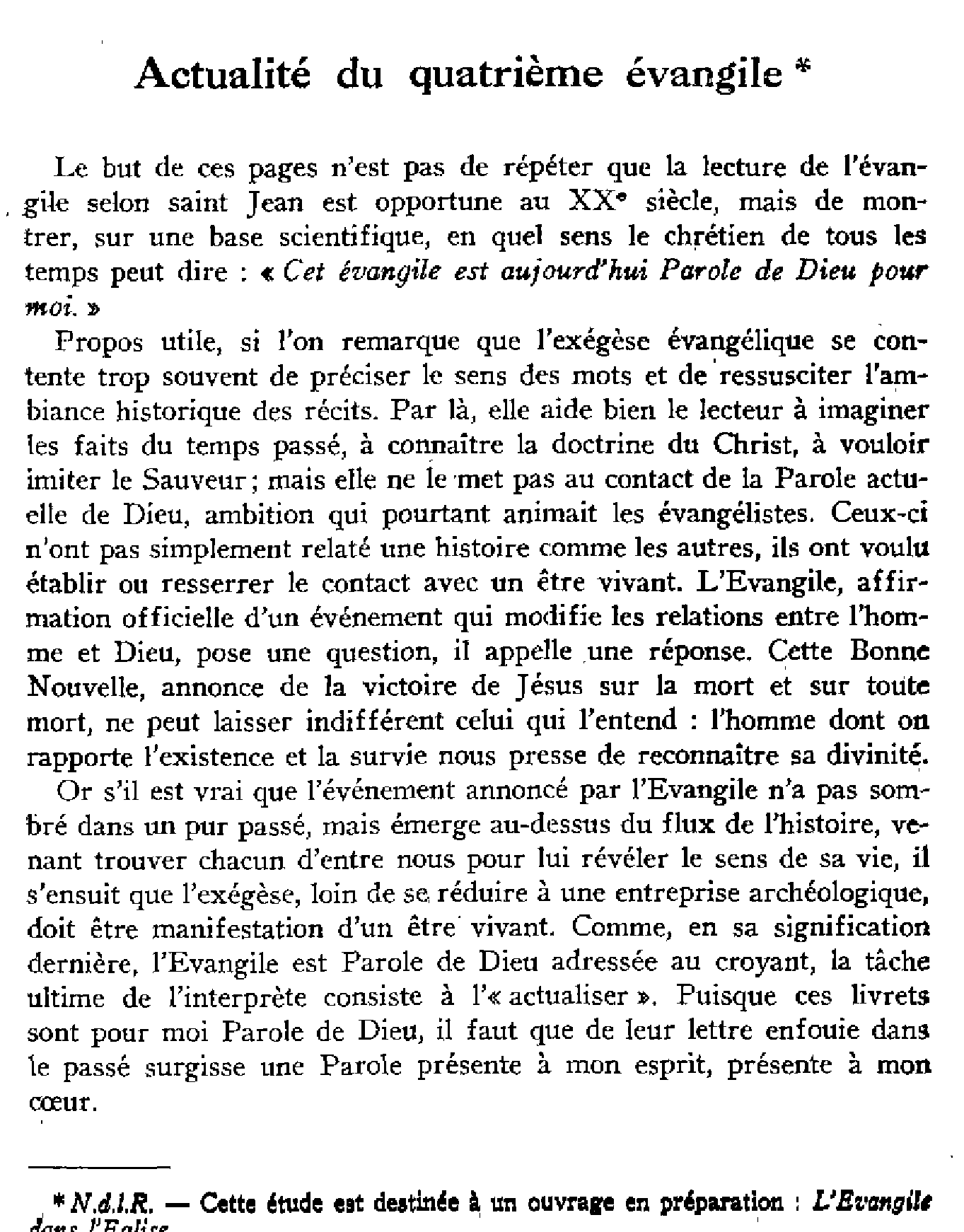 Actualité du quatrième évangile