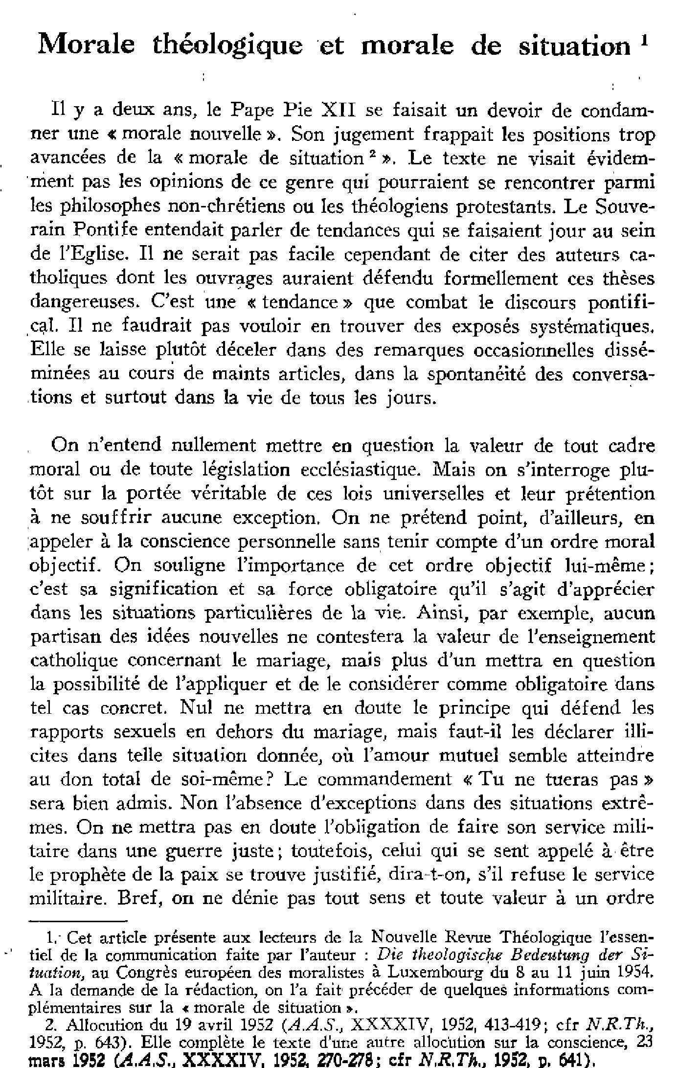 Morale théologique et morale de situation
