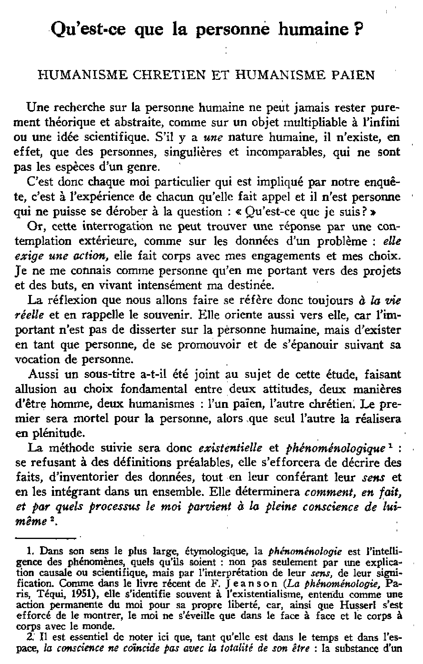 Qu'est-ce que la personne humaine ?