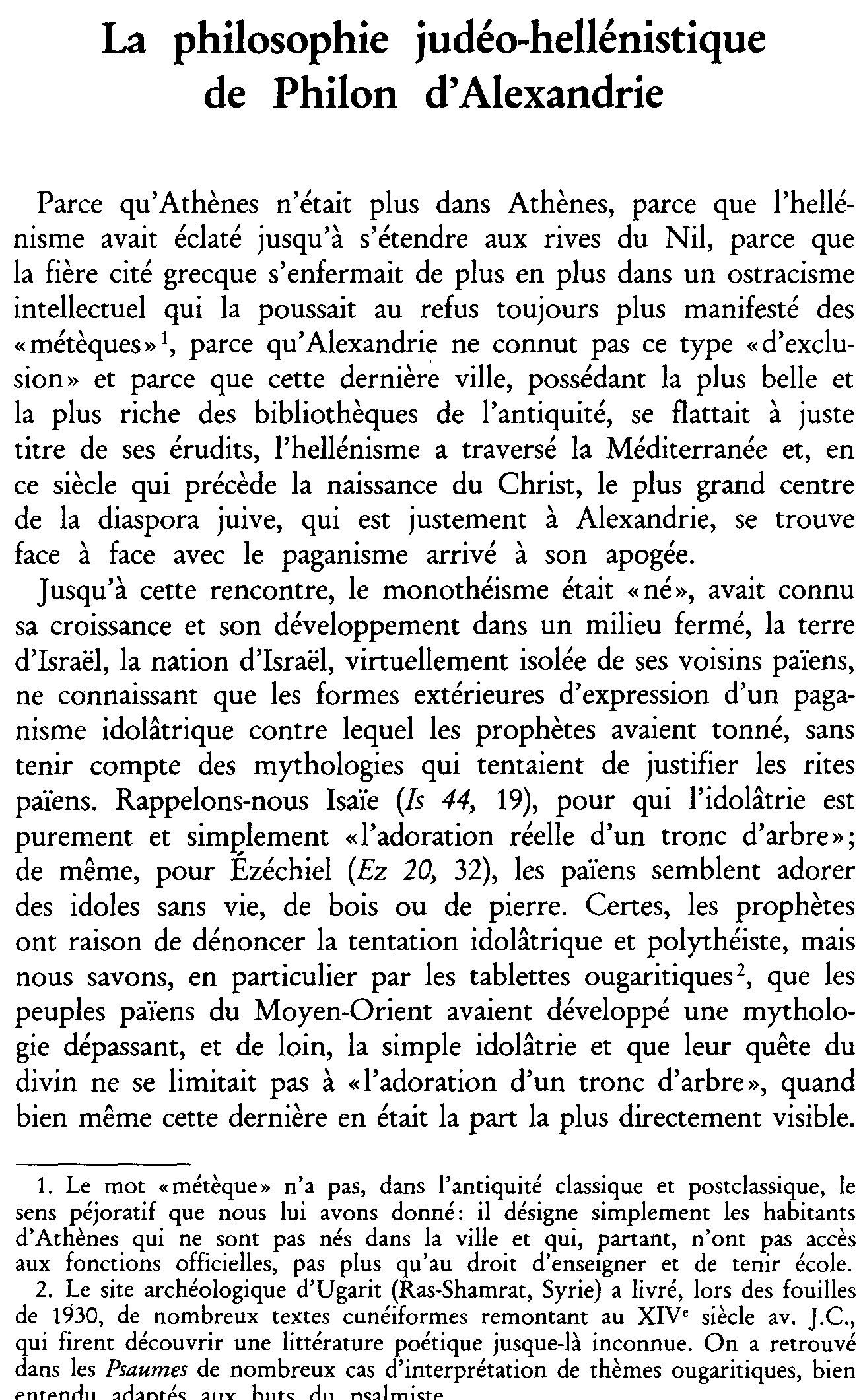 La philosophie judéo-hellénistique de Philon d'Alexandrie