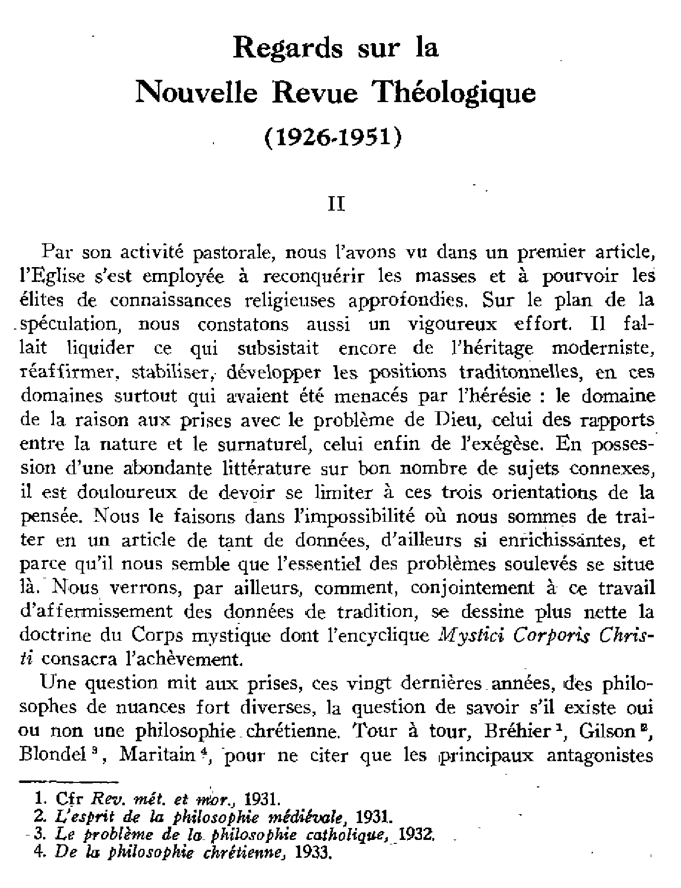 Regards sur la Nouvelle Revue Théologique (1926-1951). II