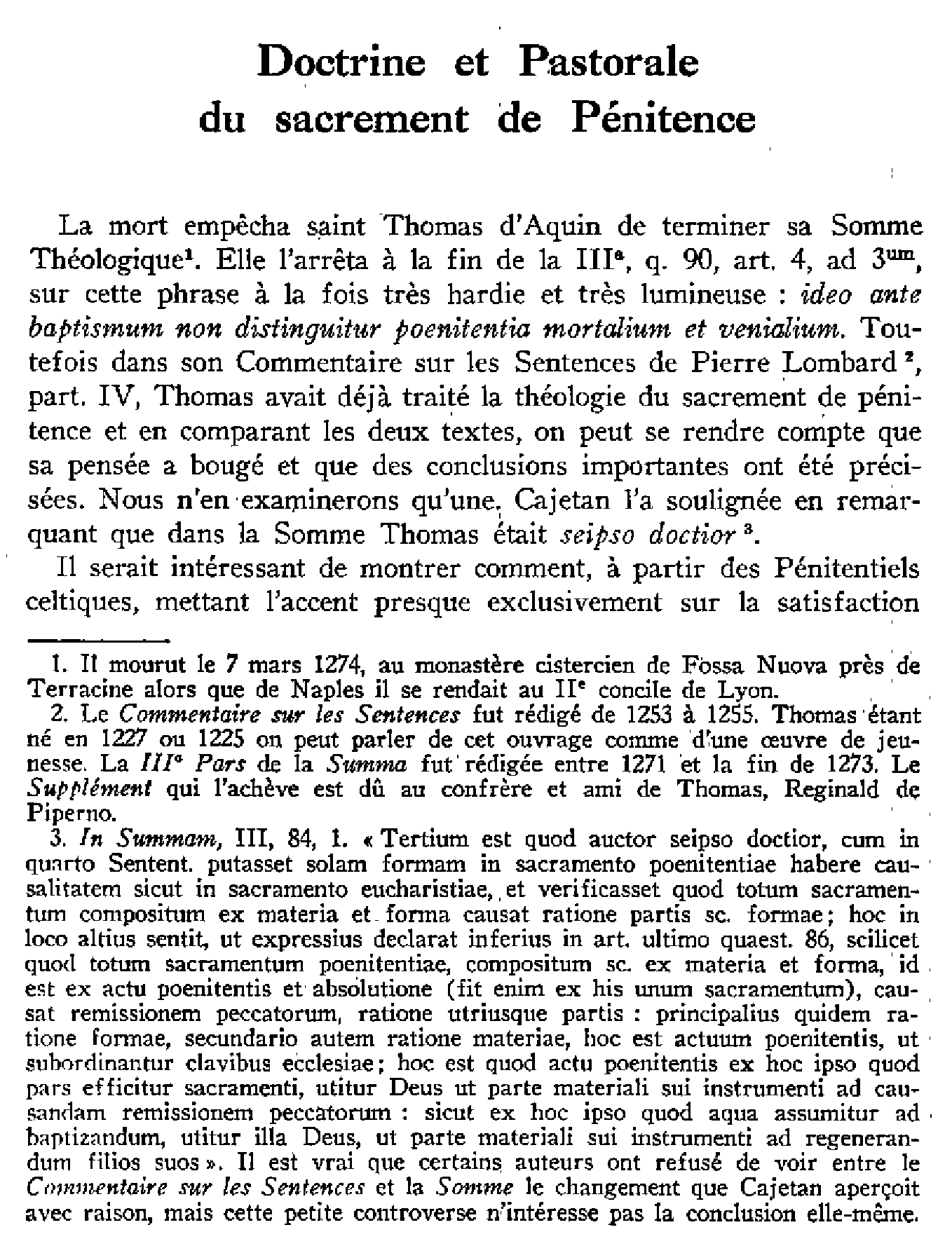 Doctrine et Pastorale du sacrement de Pénitence