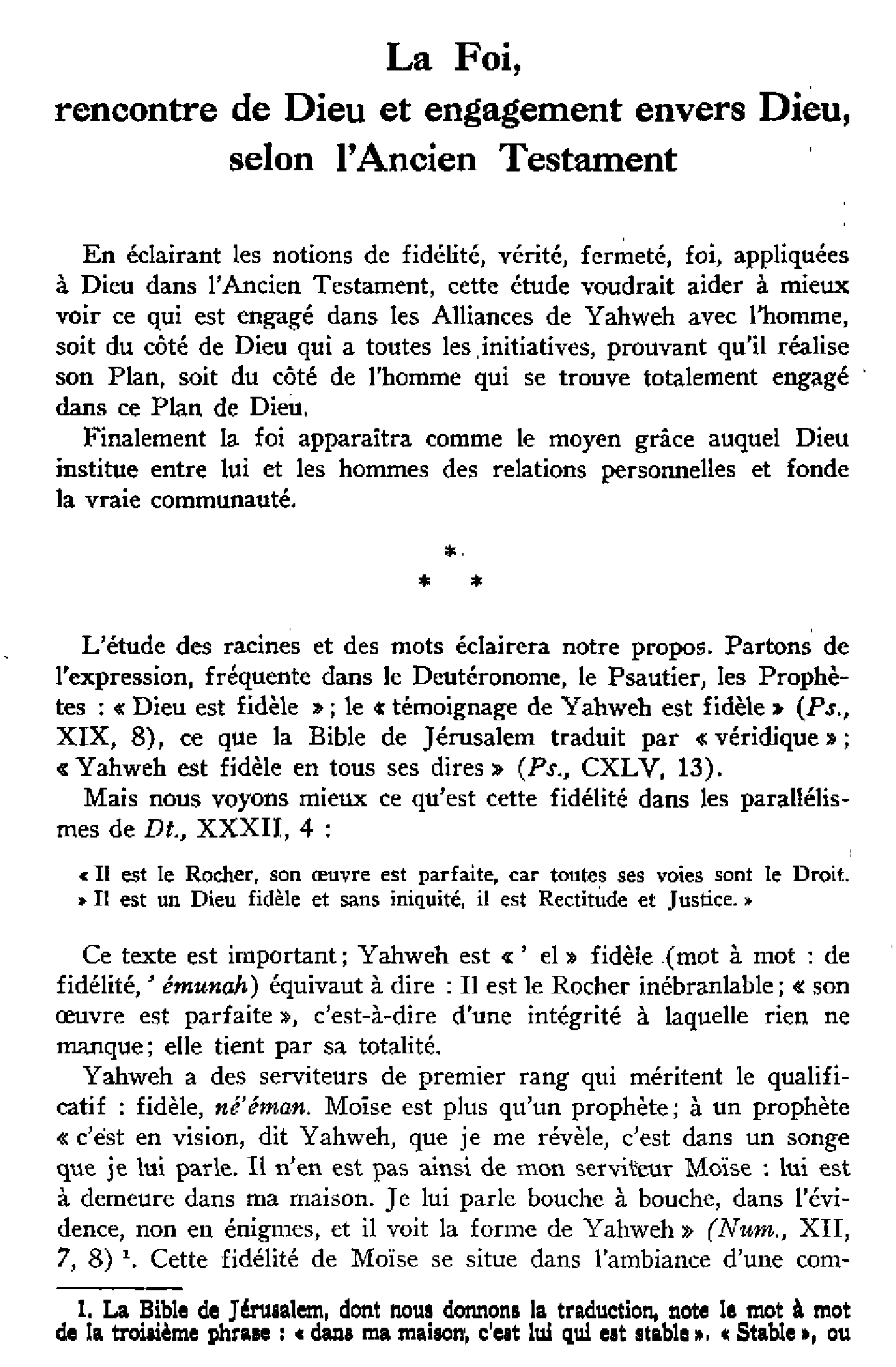 La Foi, rencontre de Dieu et engagement envers Dieu, selon l'Ancien Testament