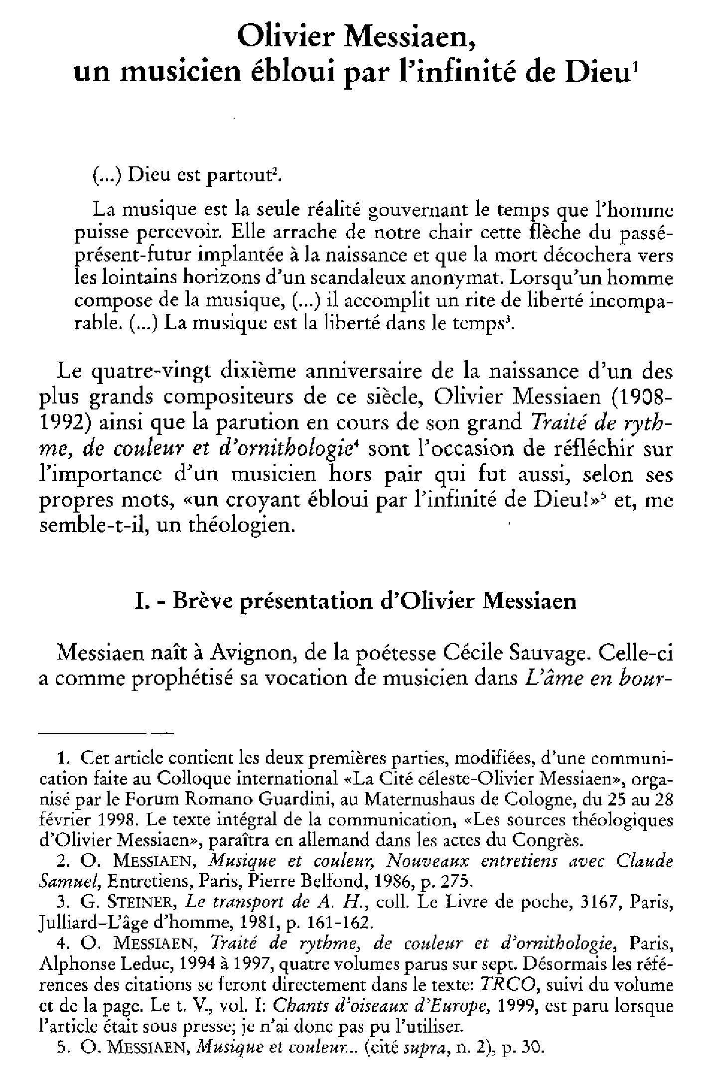 Olivier Messiaen, un musicien ébloui par l'infinité de Dieu
