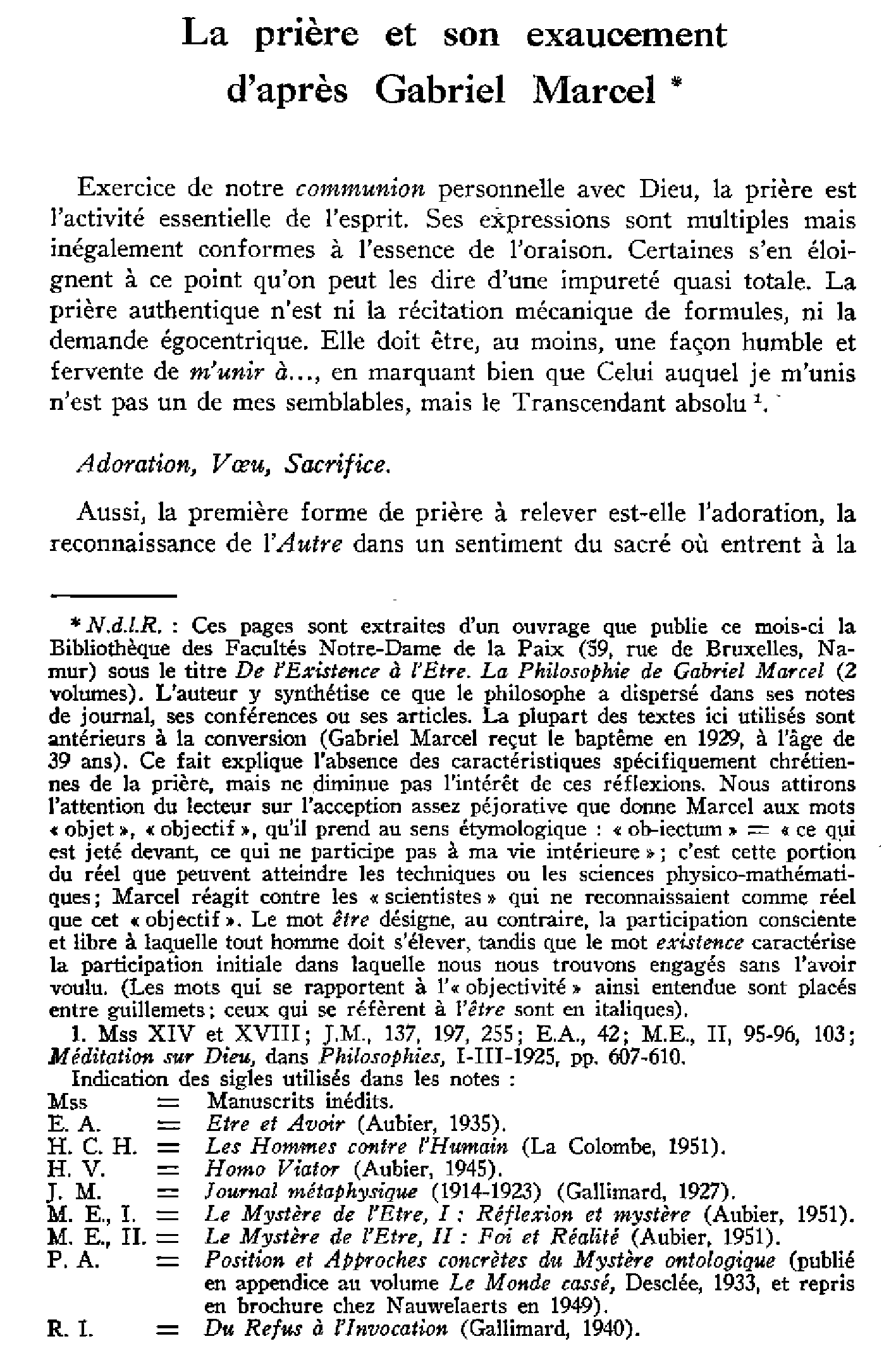 La prière et son exaucement d'après Gabriel Marcel