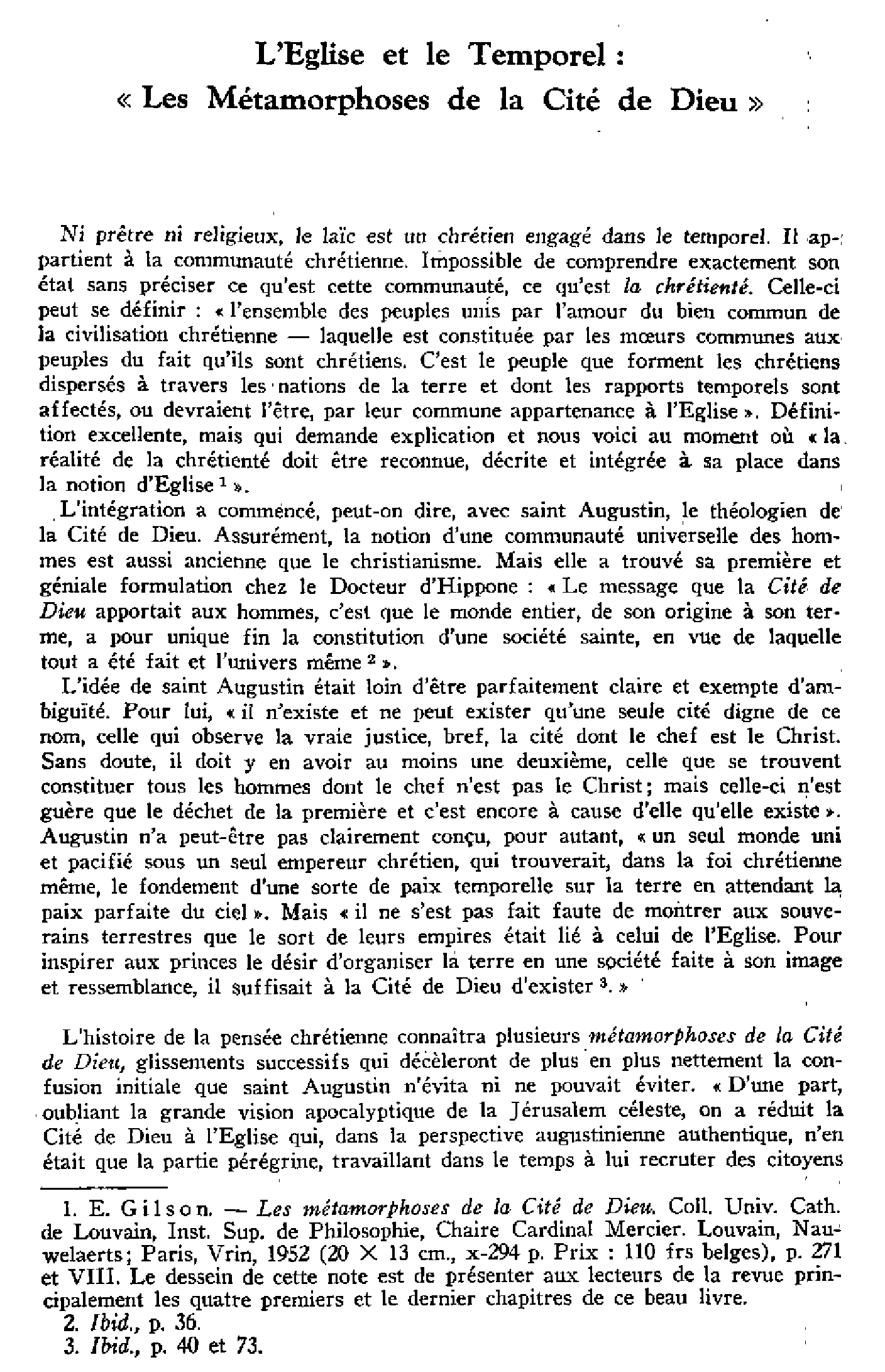 L'Église et le Temporel, « les Métamorphoses de la Cité de Dieu »