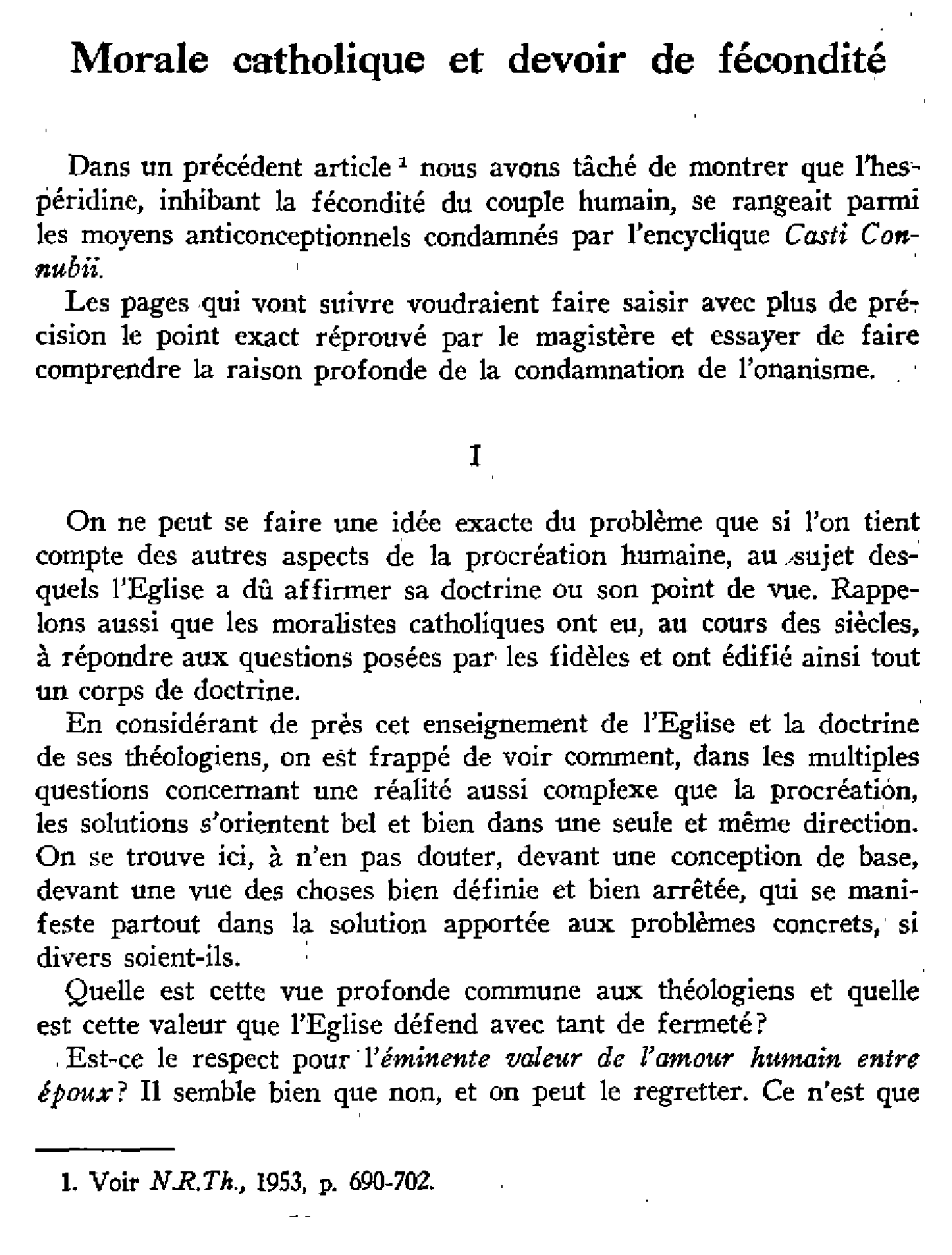 Morale catholique et devoir de fécondité