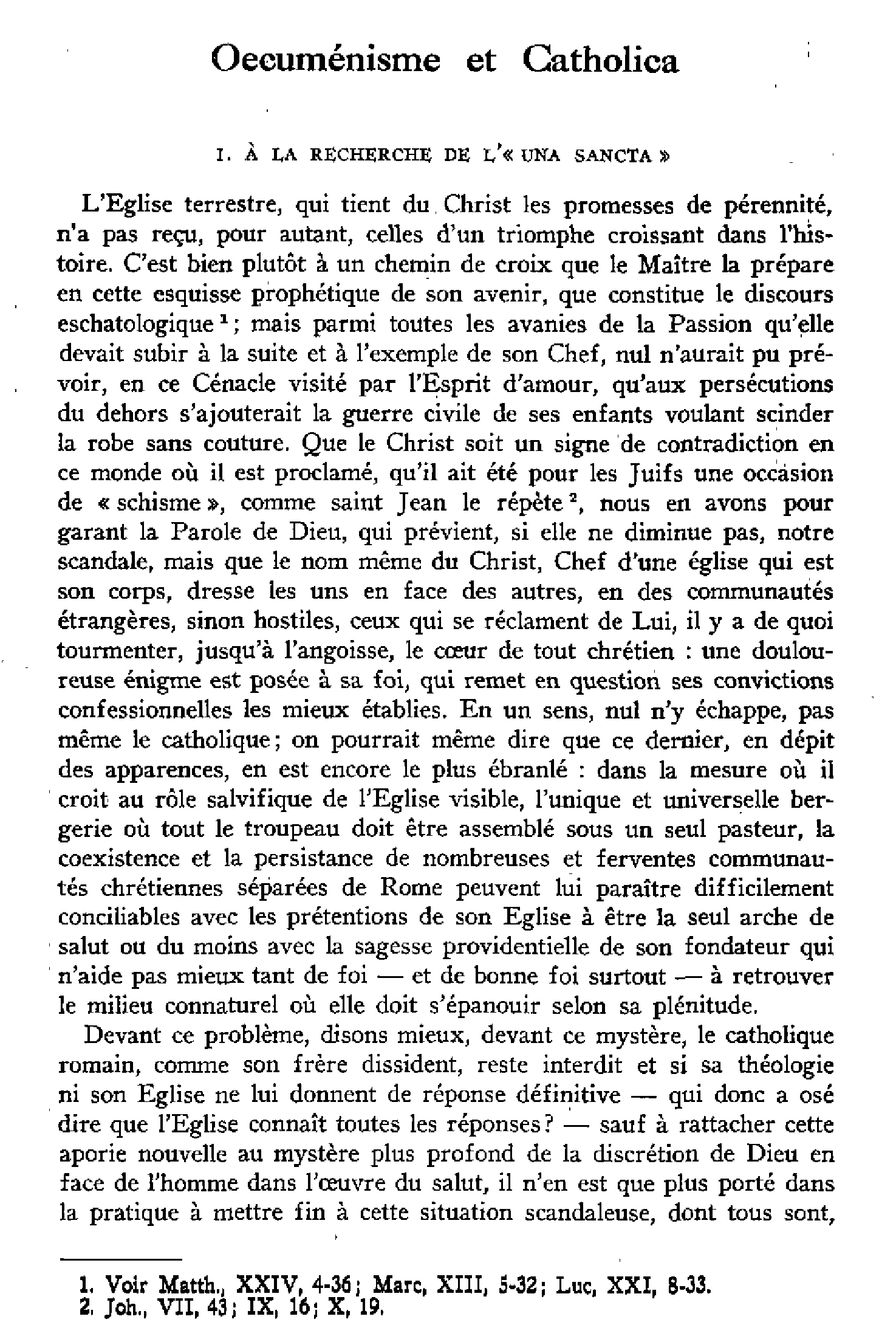 OEcuménisme et Catholica. I. À la recherche de l'« Una Sancta »