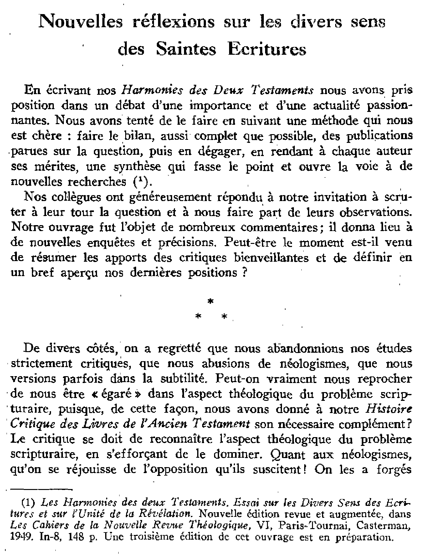 Nouvelles réflexions sur les divers sens des Saintes Écritures