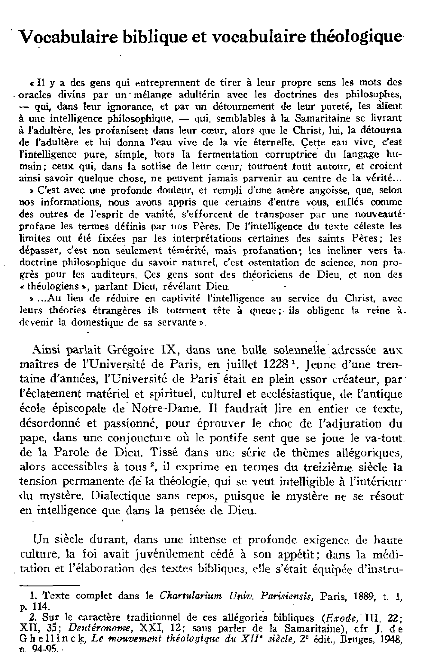 Vocabulaire biblique et vocabulaire théologique