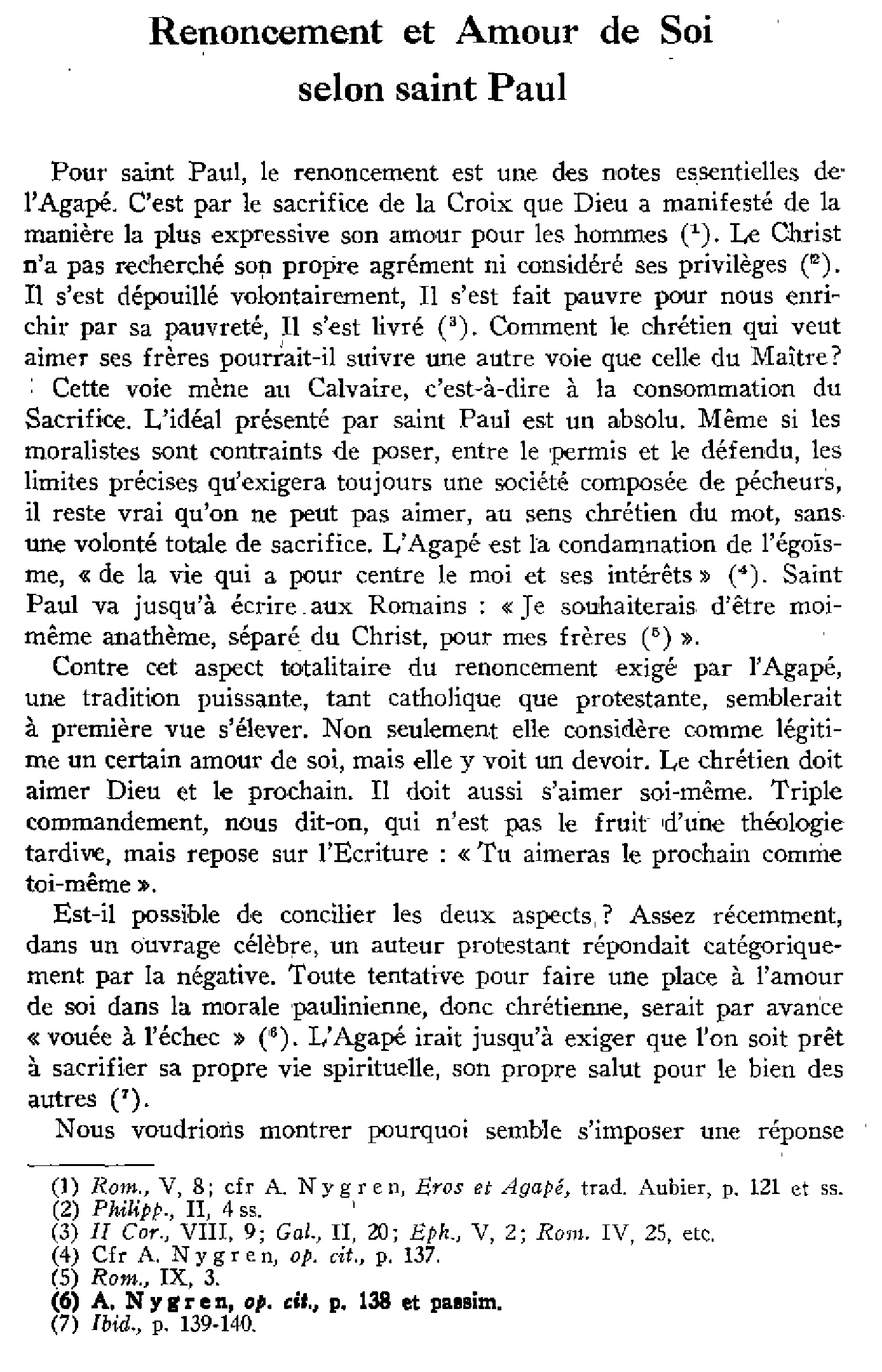 Renoncement et Amour de Soi selon saint Paul